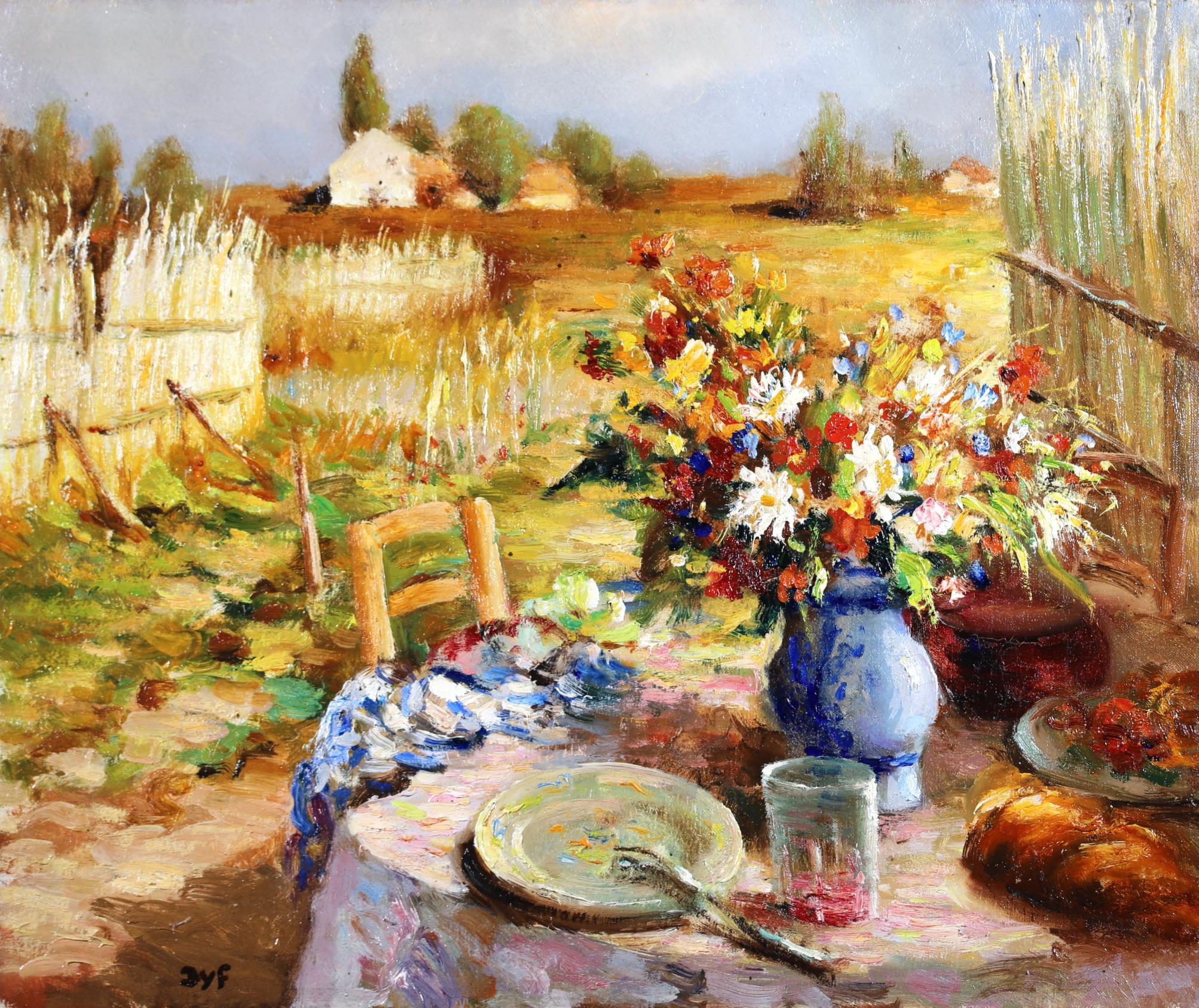 Le Petit Dejeuner - Post Impressionist Landscape Oil Painting by Marcel Dyf