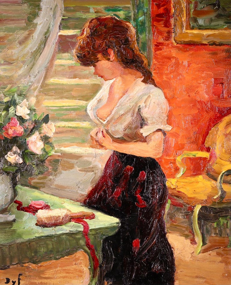 Marcel Dyf - Le Salon Rouge - Post Impressionist Oil, Figure in Interior by  Marcel Dyf at 1stDibs