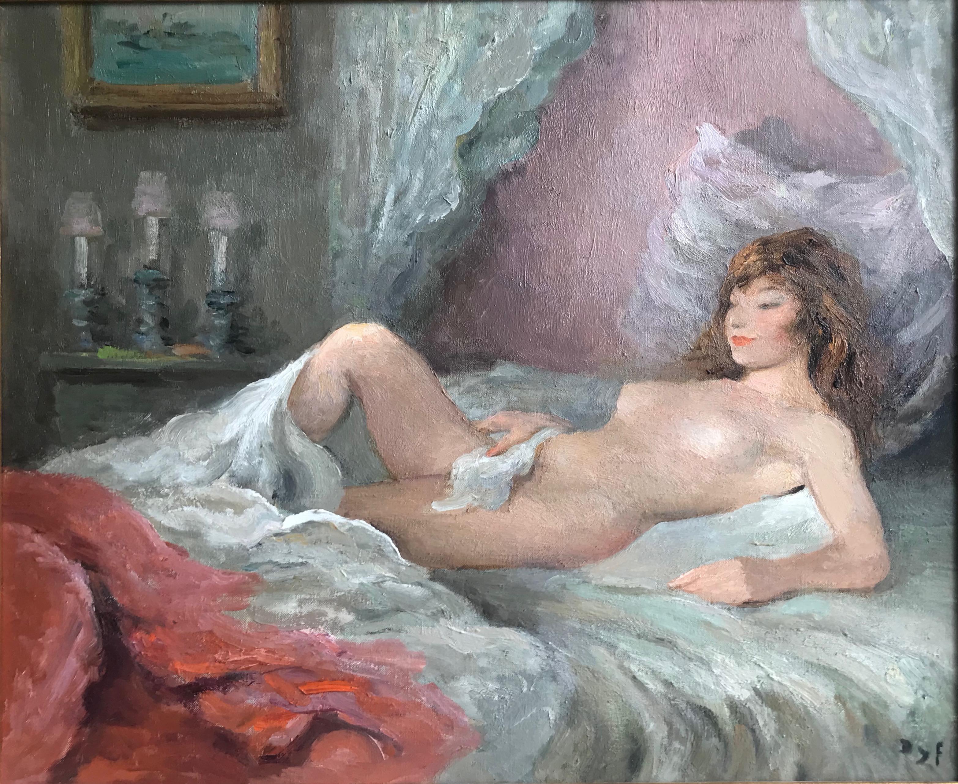 Marcel Dyf, Reclining nude, impressionist oil painting 1