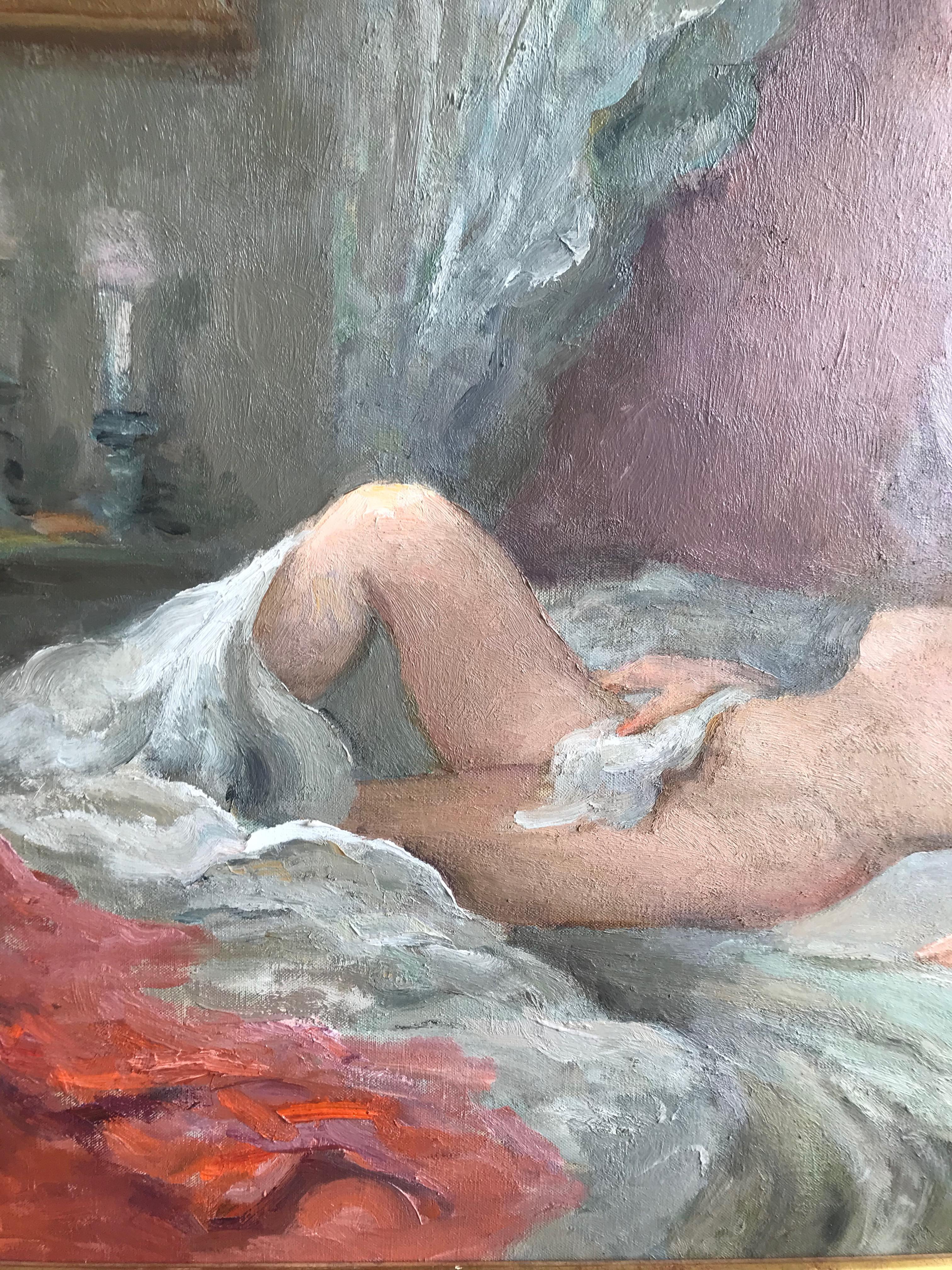 Marcel Dyf, Reclining nude, impressionist oil painting 2