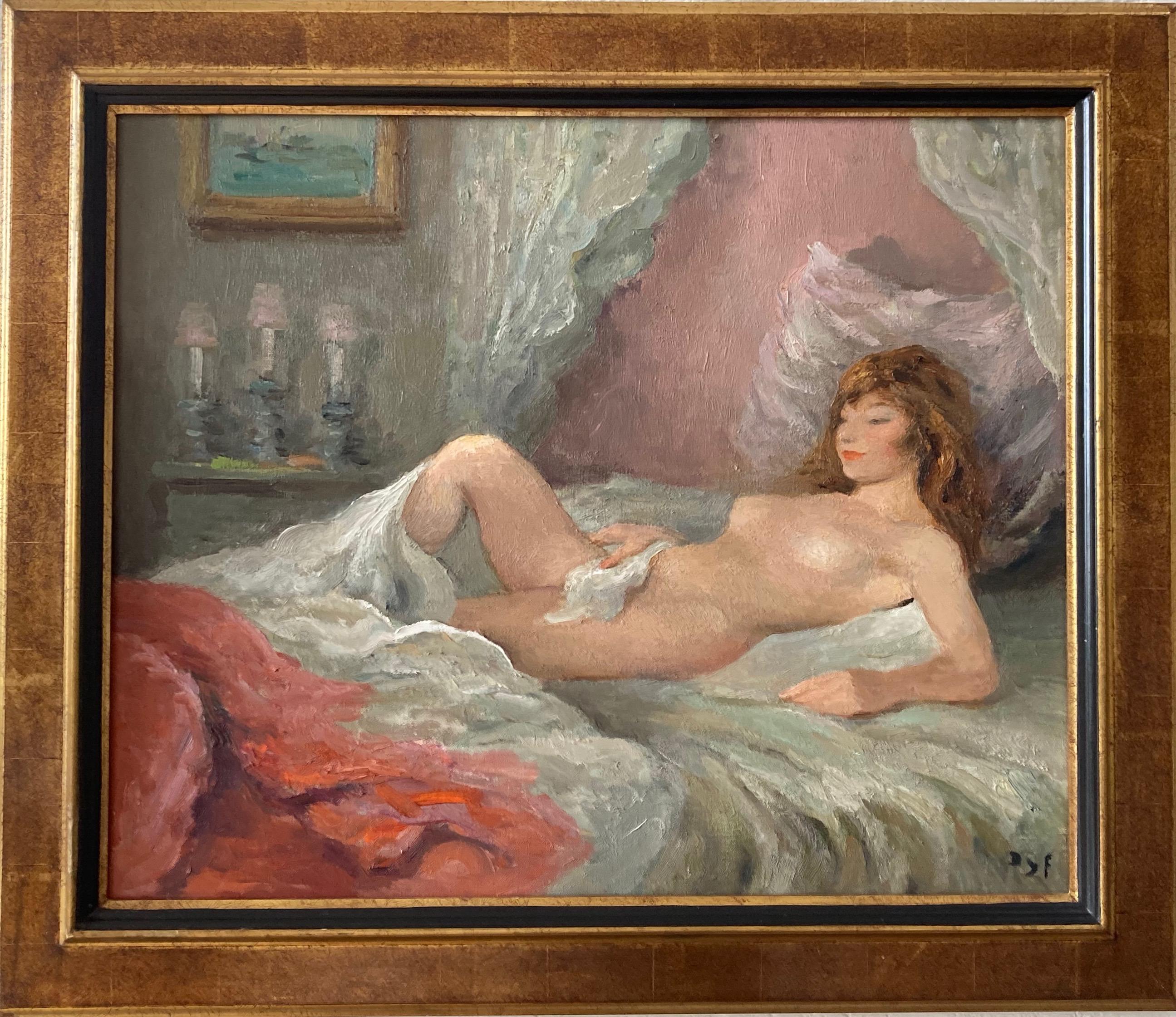 Marcel Dyf, Reclining nude, impressionist oil painting