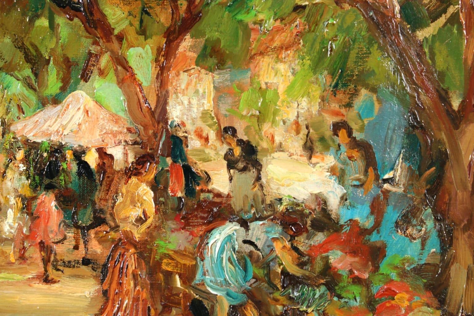 Marche aux Fleurs - Post Impressionist Oil, Figures in Landscape by Marcel Dyf 1