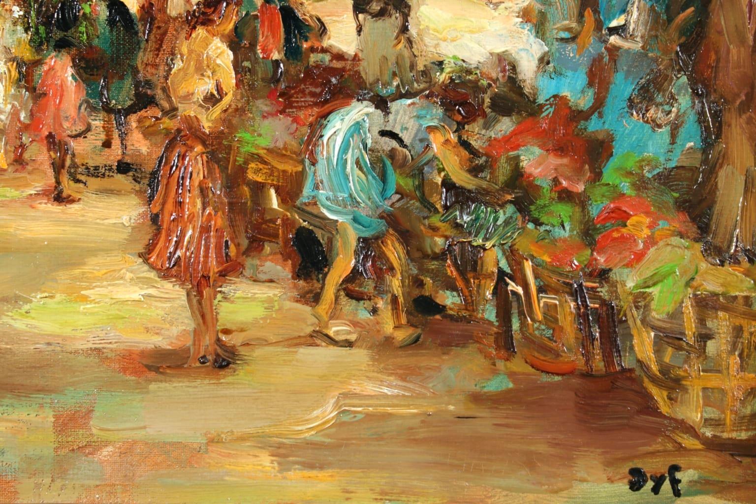 Marche aux Fleurs - Post Impressionist Oil, Figures in Landscape by Marcel Dyf 2