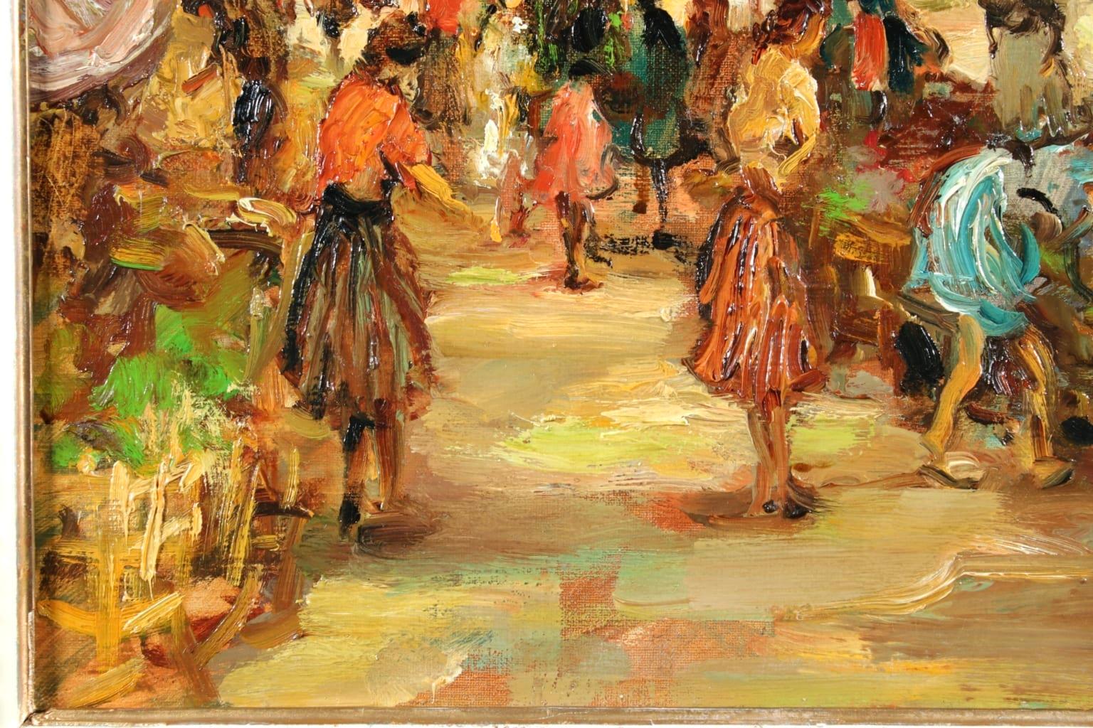 Marche aux Fleurs - Post Impressionist Oil, Figures in Landscape by Marcel Dyf 3