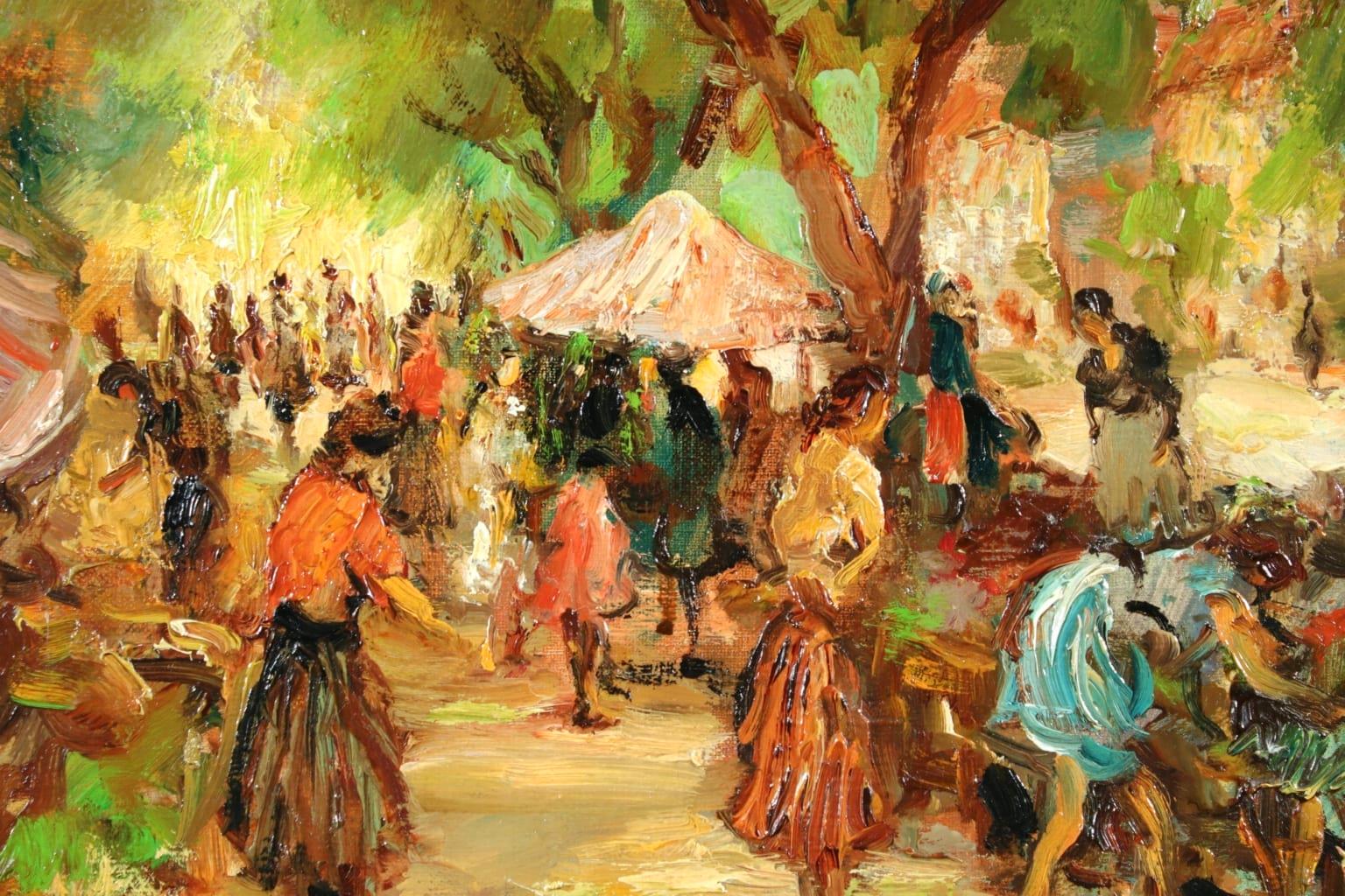 Marche aux Fleurs - Post Impressionist Oil, Figures in Landscape by Marcel Dyf 4