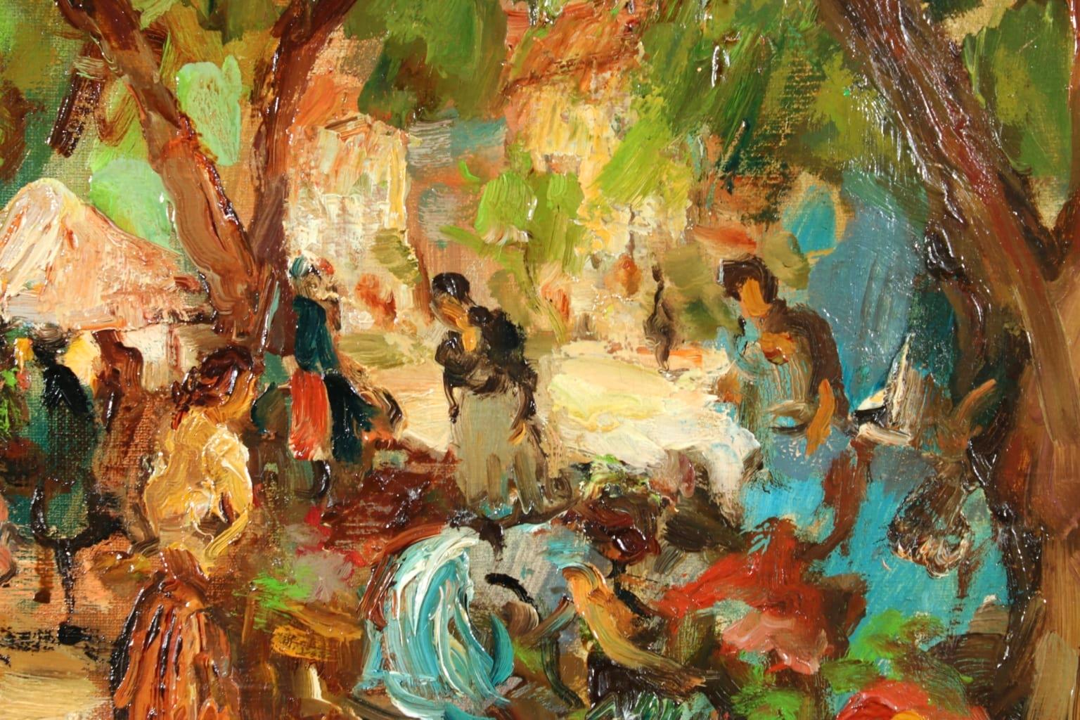 Marche aux Fleurs - Post Impressionist Oil, Figures in Landscape by Marcel Dyf 5