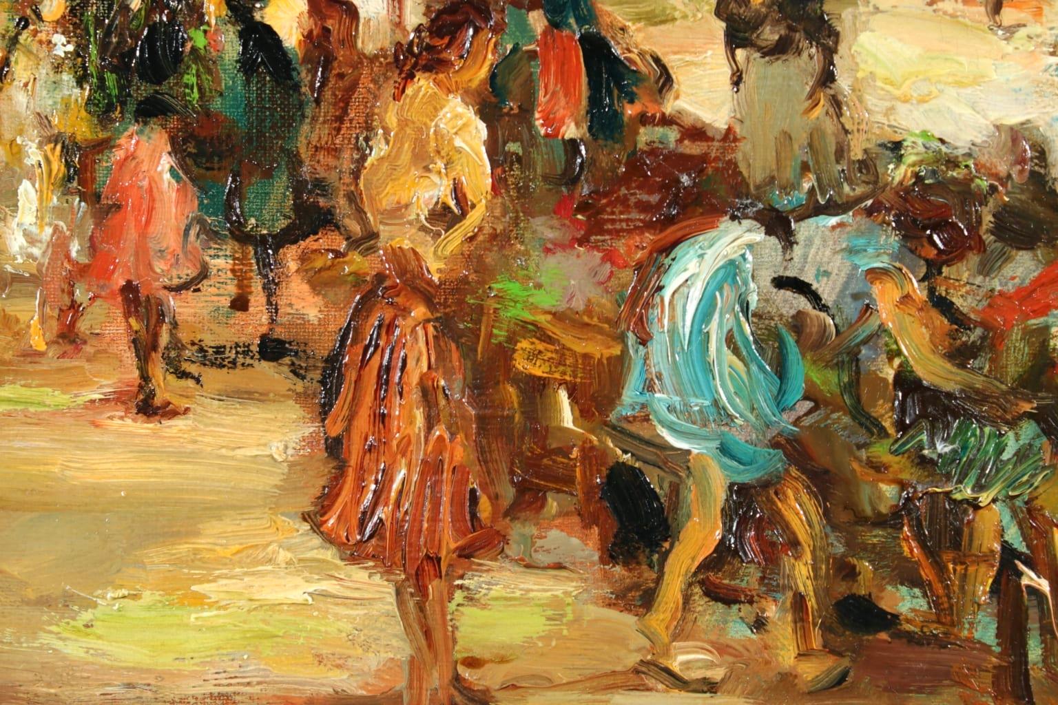 Marche aux Fleurs - Post Impressionist Oil, Figures in Landscape by Marcel Dyf 7