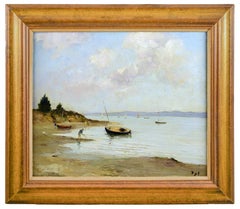 Maree Montante, Baie de Kerners, Olio su tela in stile impressionista, con cornice