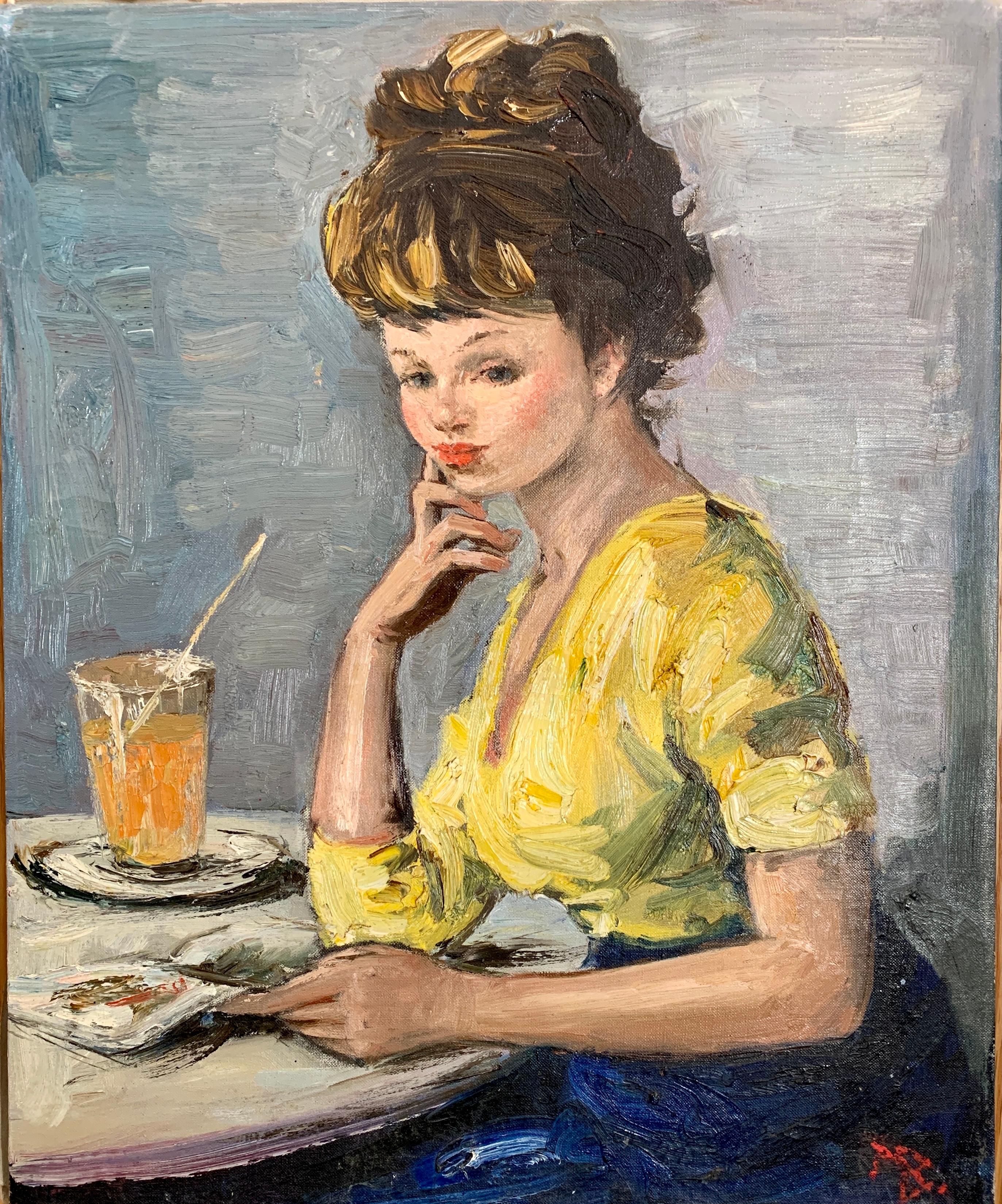 oil painting, mid century French portrait of a young girl