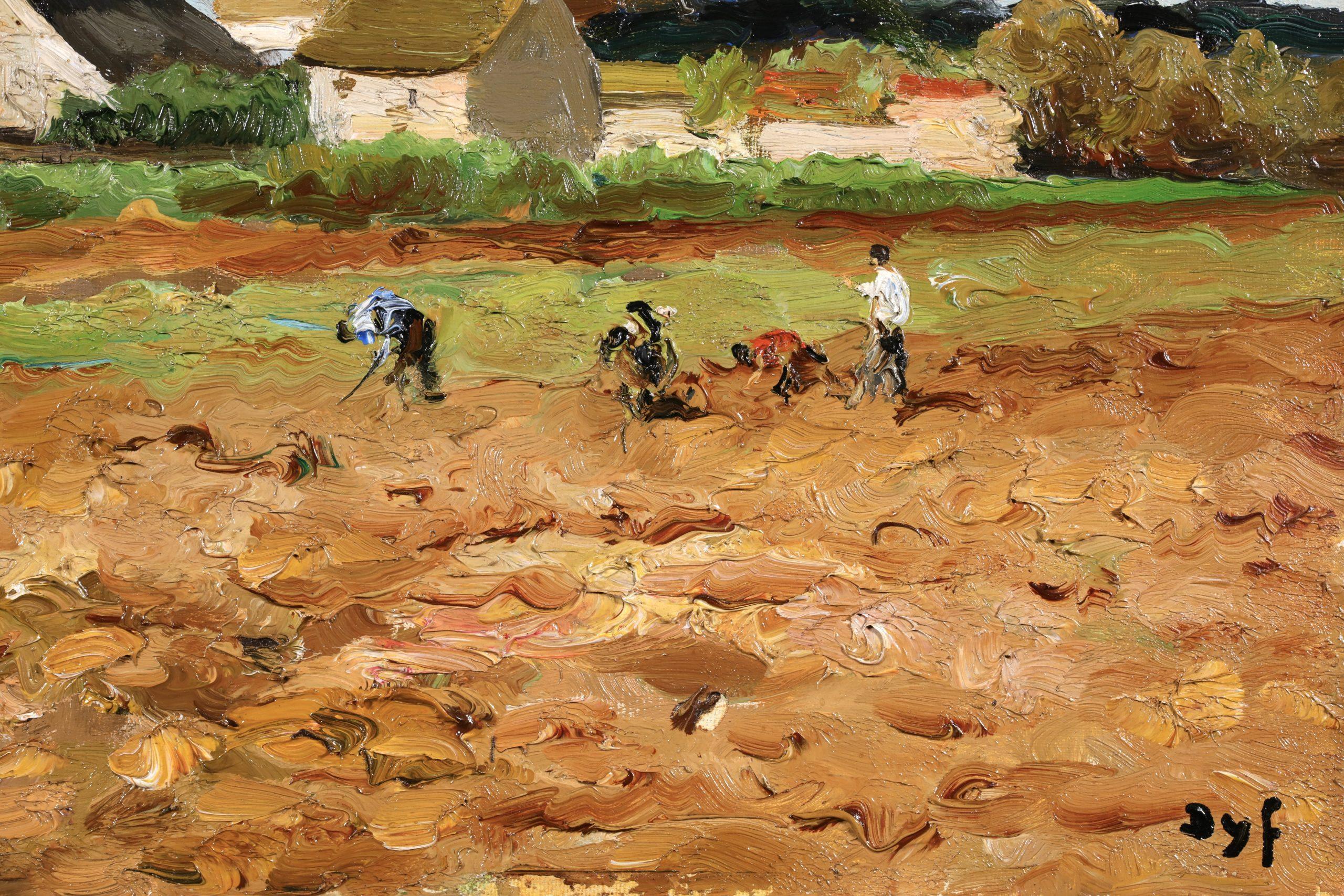 Paysans devant le village - Paesaggio post impressionista a olio di Marcel Dyf in vendita 9