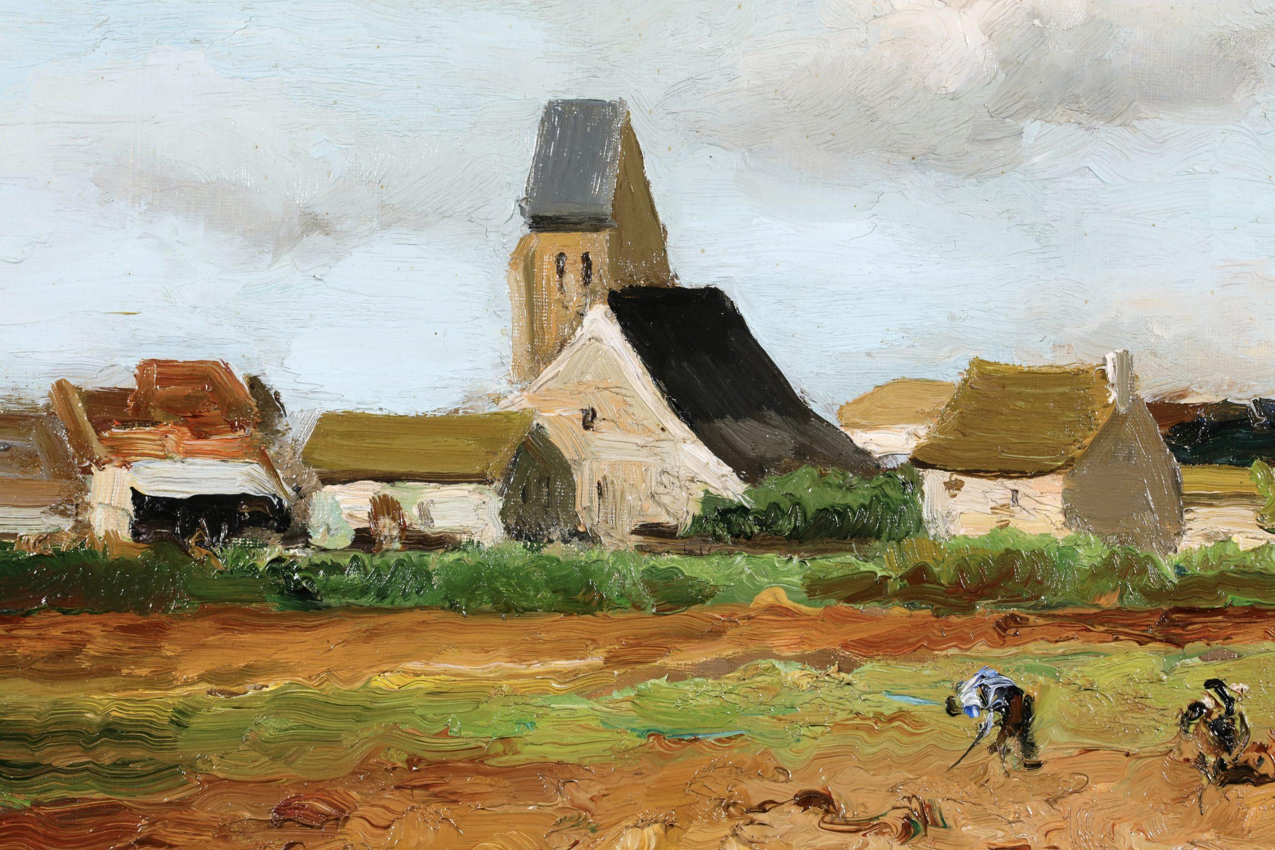 Paysans devant le village - Paesaggio post impressionista a olio di Marcel Dyf in vendita 12