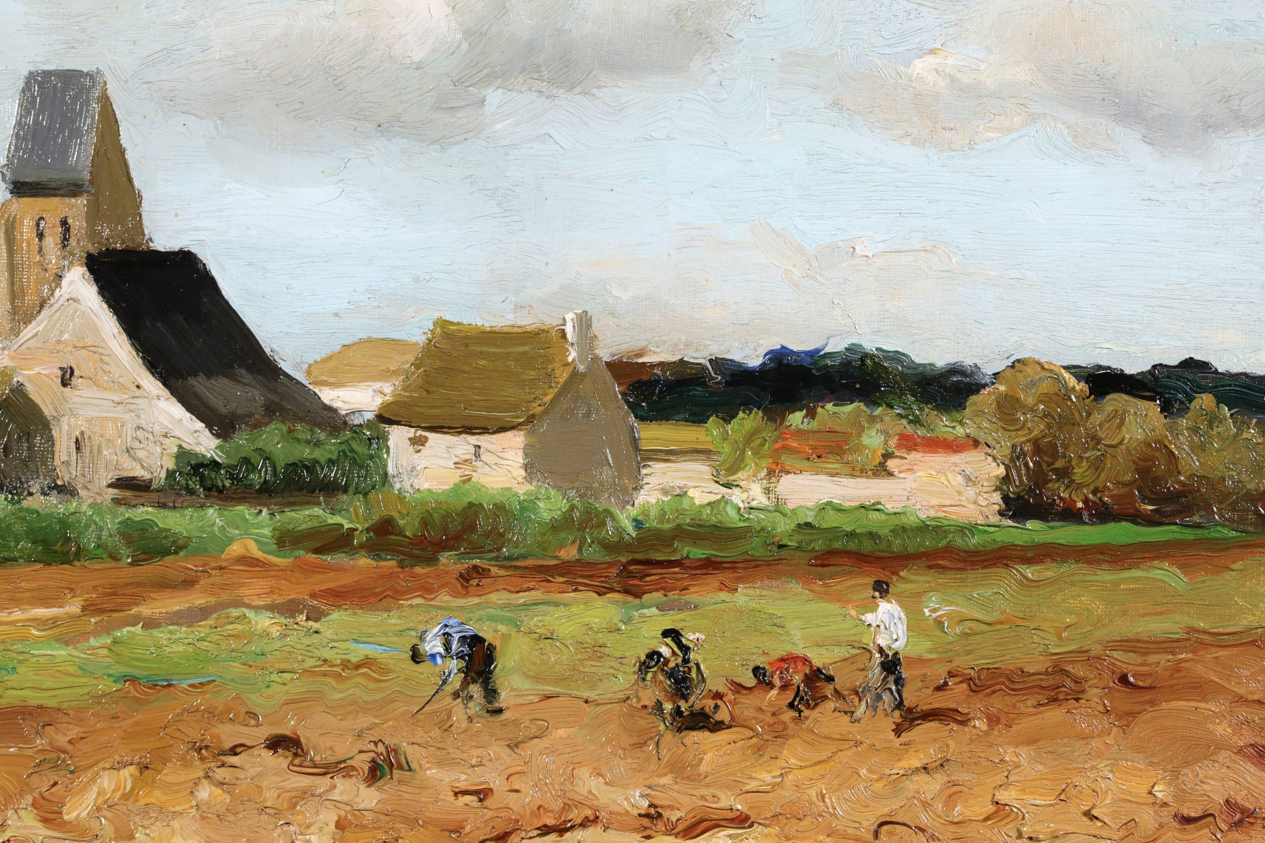 Paysans devant le village - Paesaggio post impressionista a olio di Marcel Dyf in vendita 13