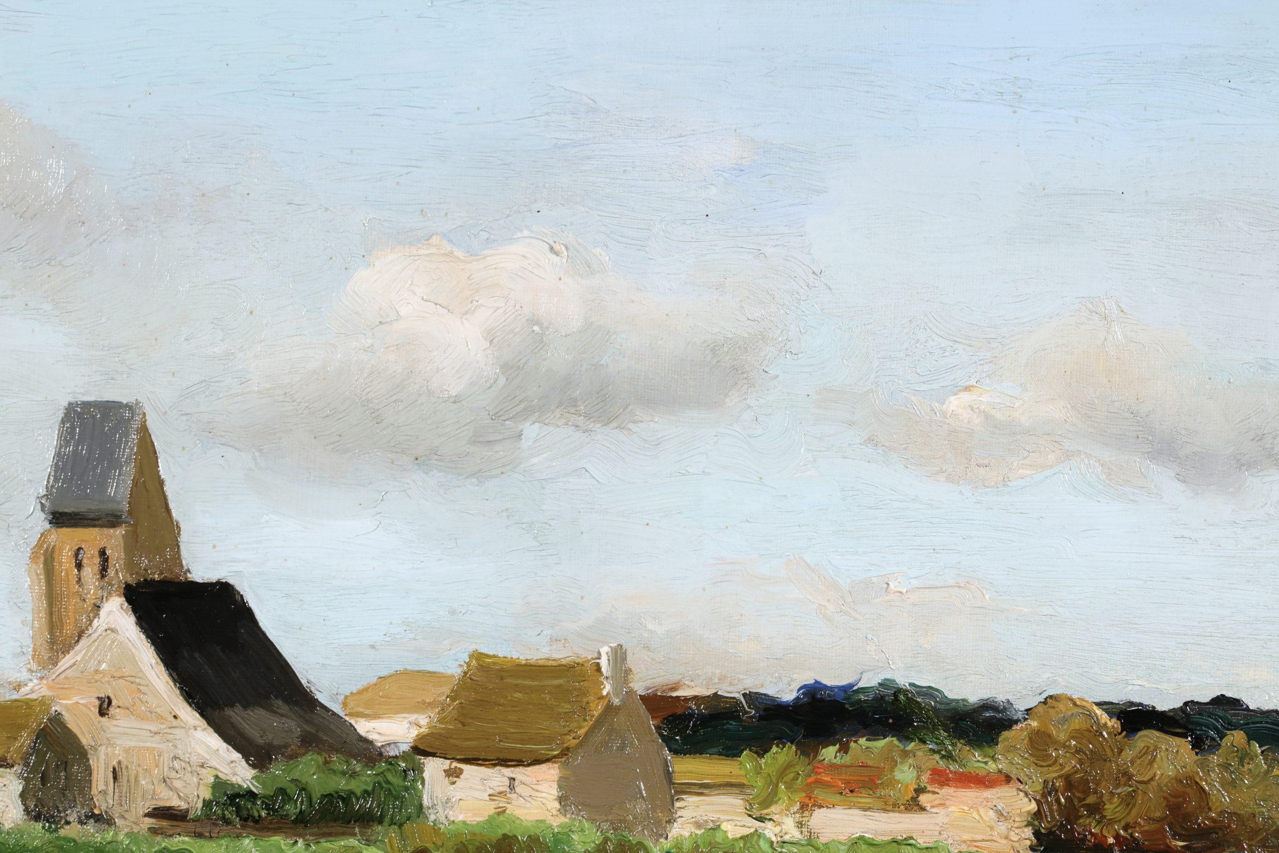 Paysans devant le village - Paesaggio post impressionista a olio di Marcel Dyf in vendita 14