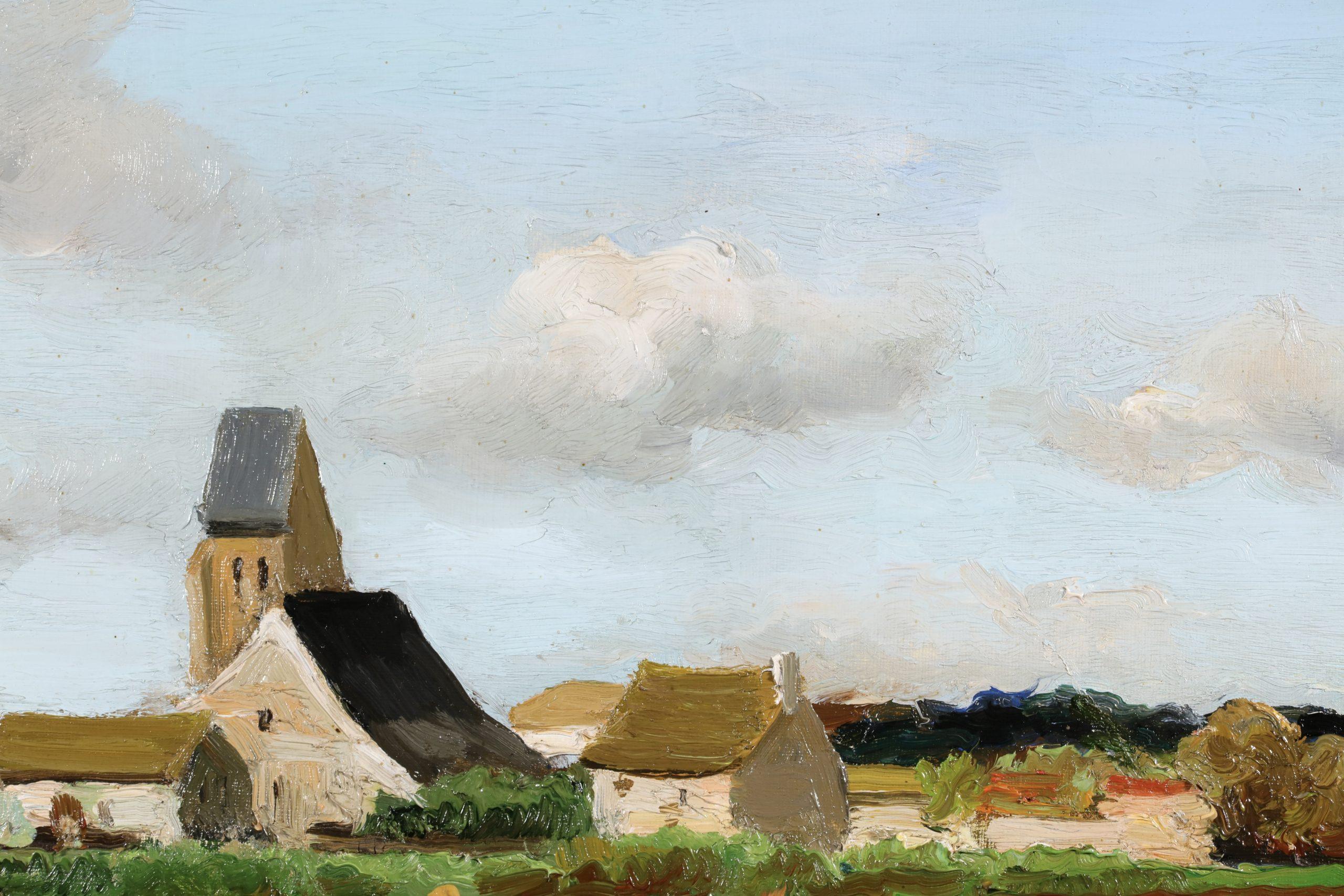Paysans devant le village - Paesaggio post impressionista a olio di Marcel Dyf in vendita 15