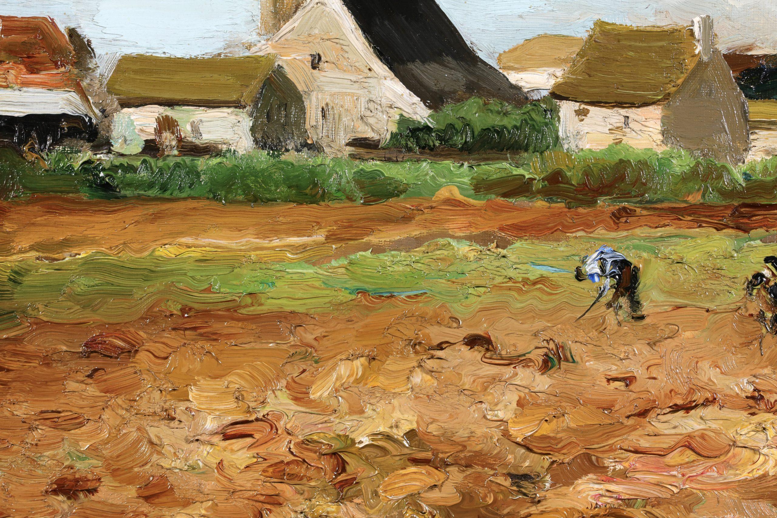 Paysans devant le village - Paesaggio post impressionista a olio di Marcel Dyf in vendita 2