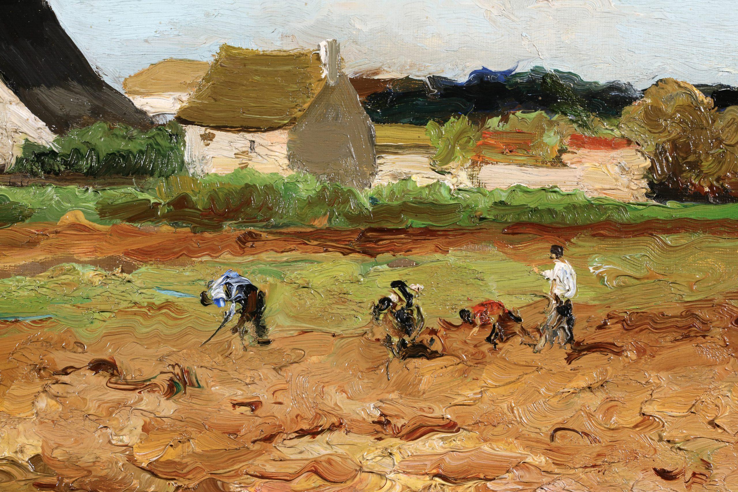 Paysans devant le village - Paesaggio post impressionista a olio di Marcel Dyf in vendita 3