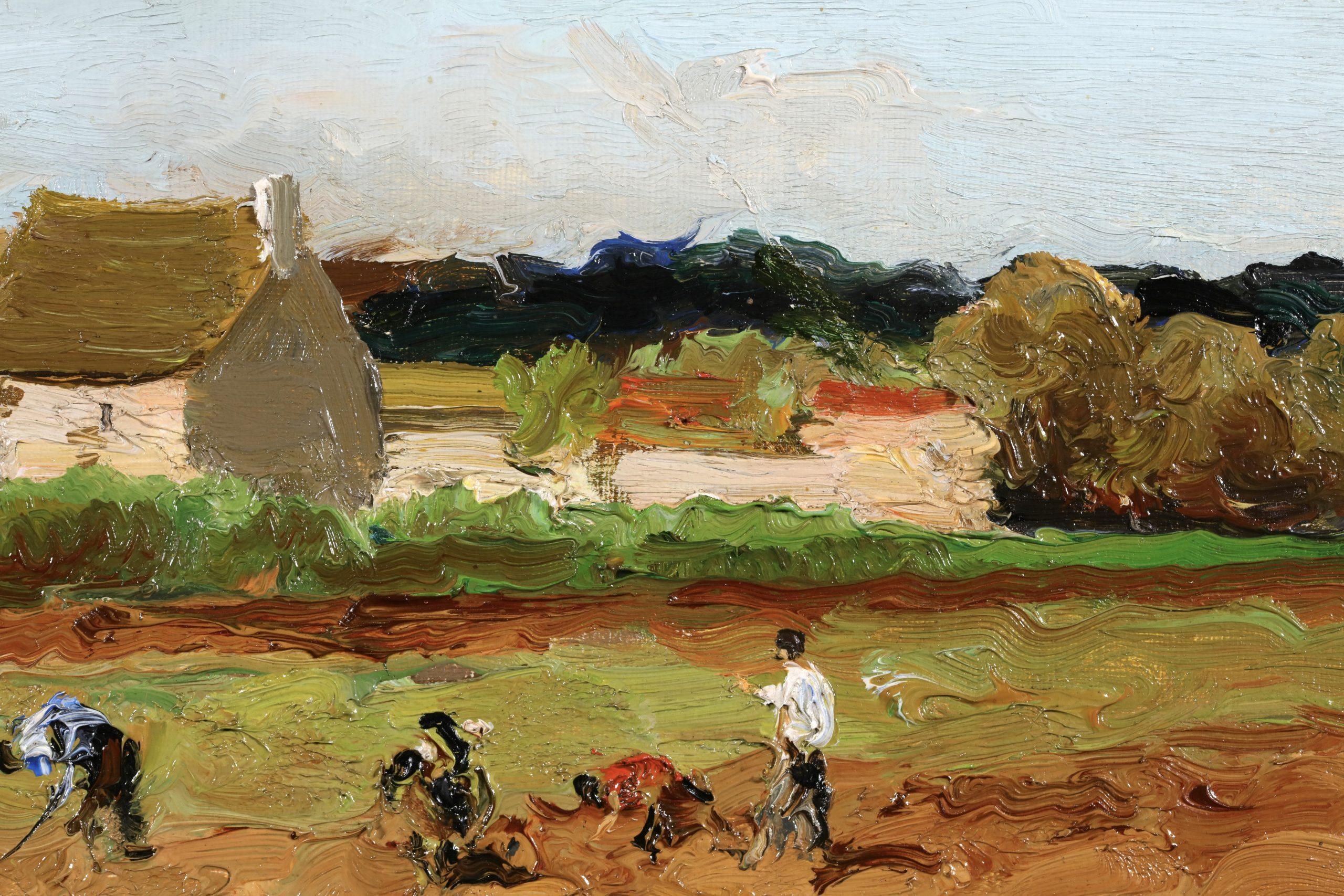Paysans devant le village - Paesaggio post impressionista a olio di Marcel Dyf in vendita 5