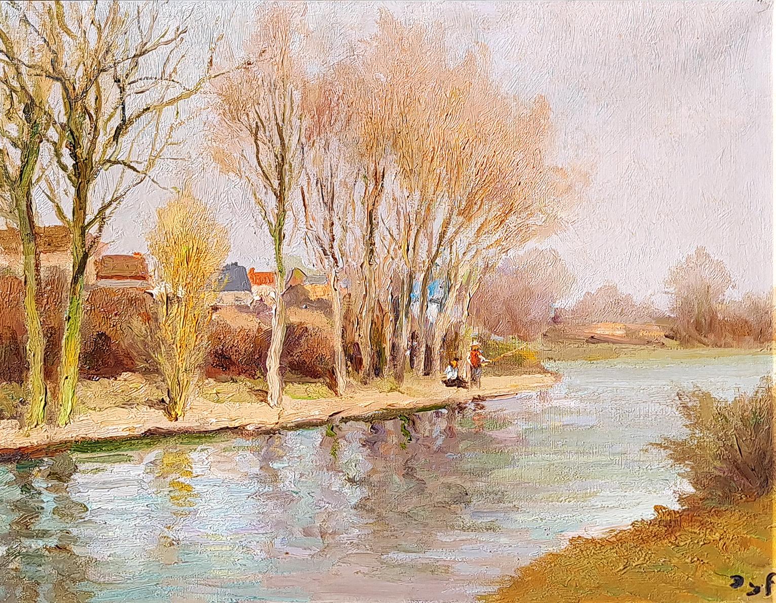 Pêche le long de la Rivière - Painting de Marcel Dyf