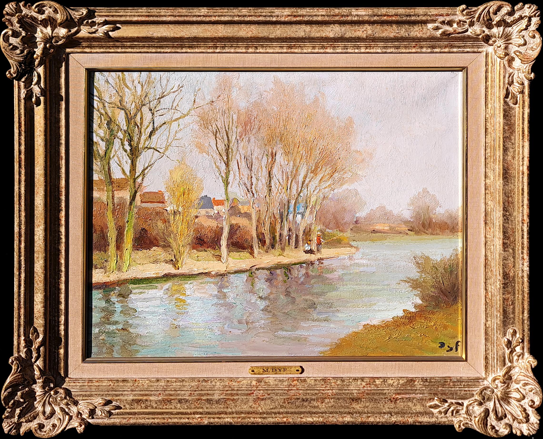 Landscape Painting Marcel Dyf - Pêche le long de la Rivière