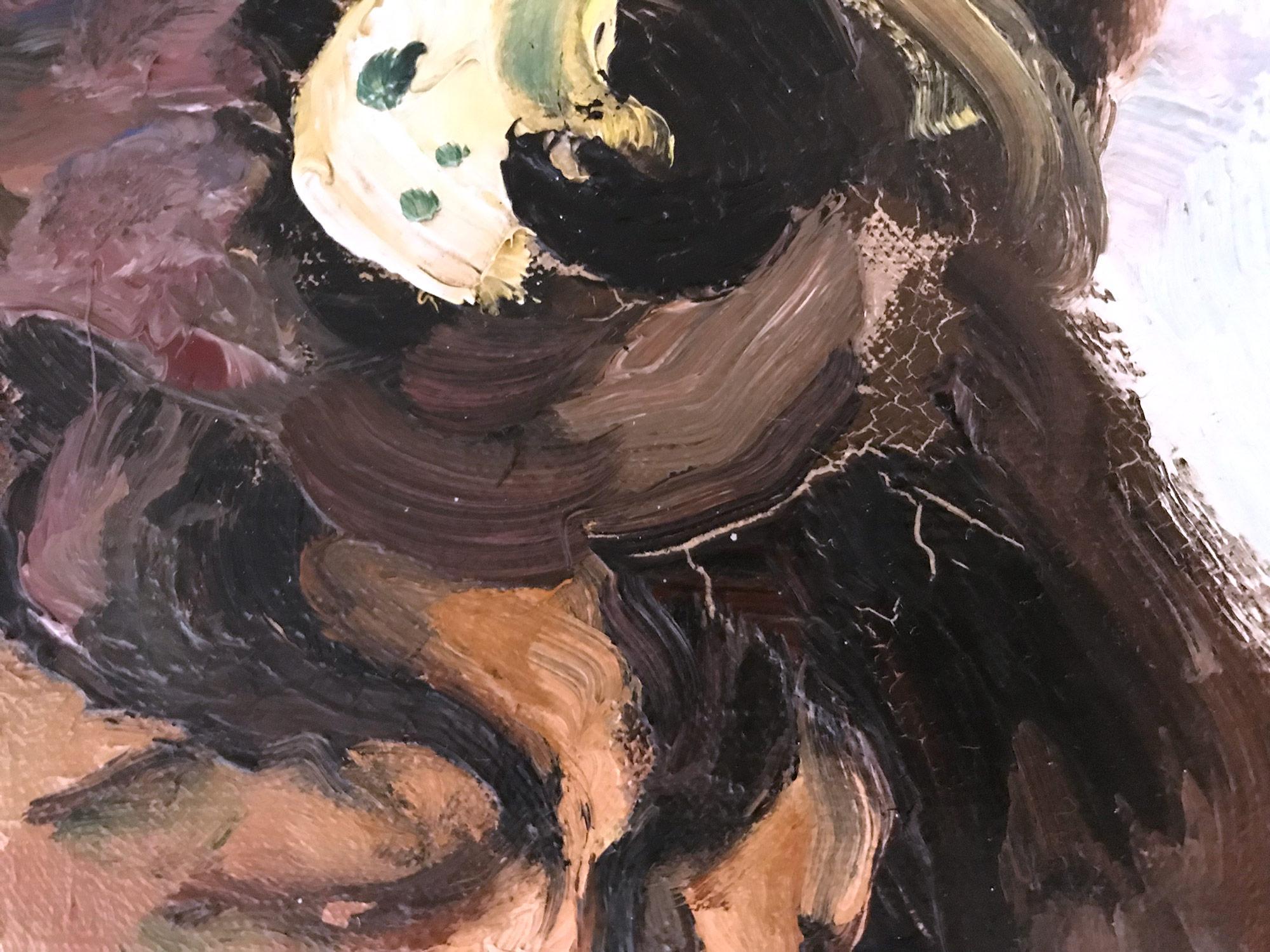 « Pensive Gypsy Girl Sitting in a Field », huile sur toile Peinture impressionniste en vente 4