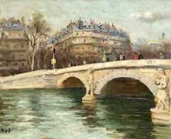 Vintage Pont de l'Alma - Post Impressionist Oil, River in Cityscape by Marcel Dyf