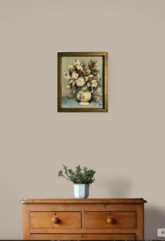 "Roses et Anthemis" Nature morte française du 20e siècle Huile sur toile