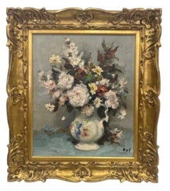 "Rose e camomilla", natura morta impressionista francese, olio su tela, cornice dorata