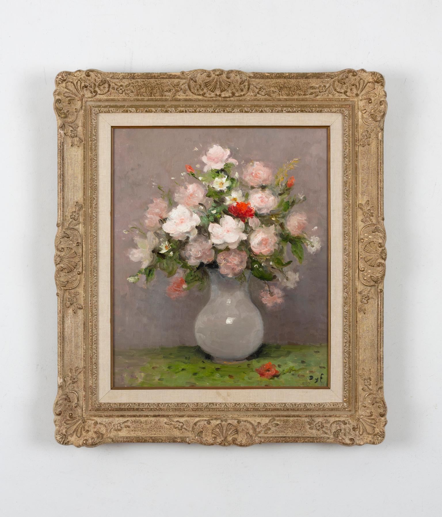 Roses au pot d'opaline - Painting by Marcel Dyf
