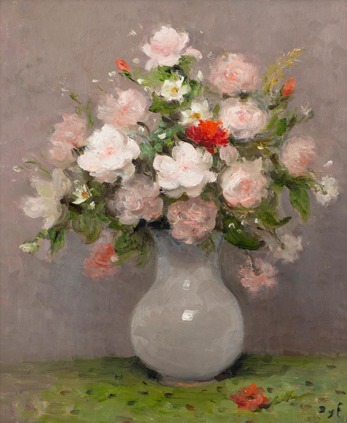 Marcel Dyf Still-Life Painting - Roses au pot d'opaline