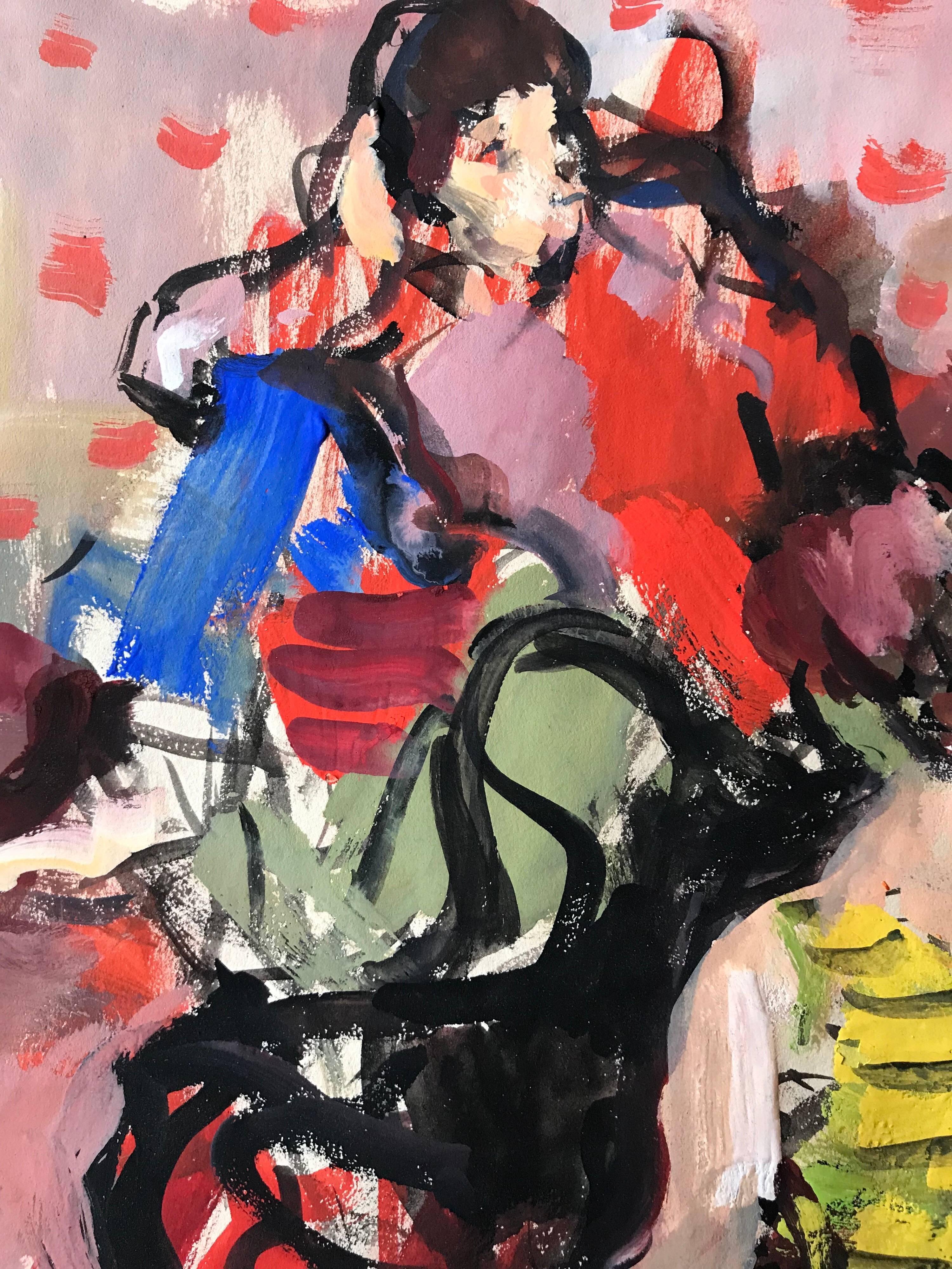 Signed Original Painting - Two Girls Seated in Conversation 2
