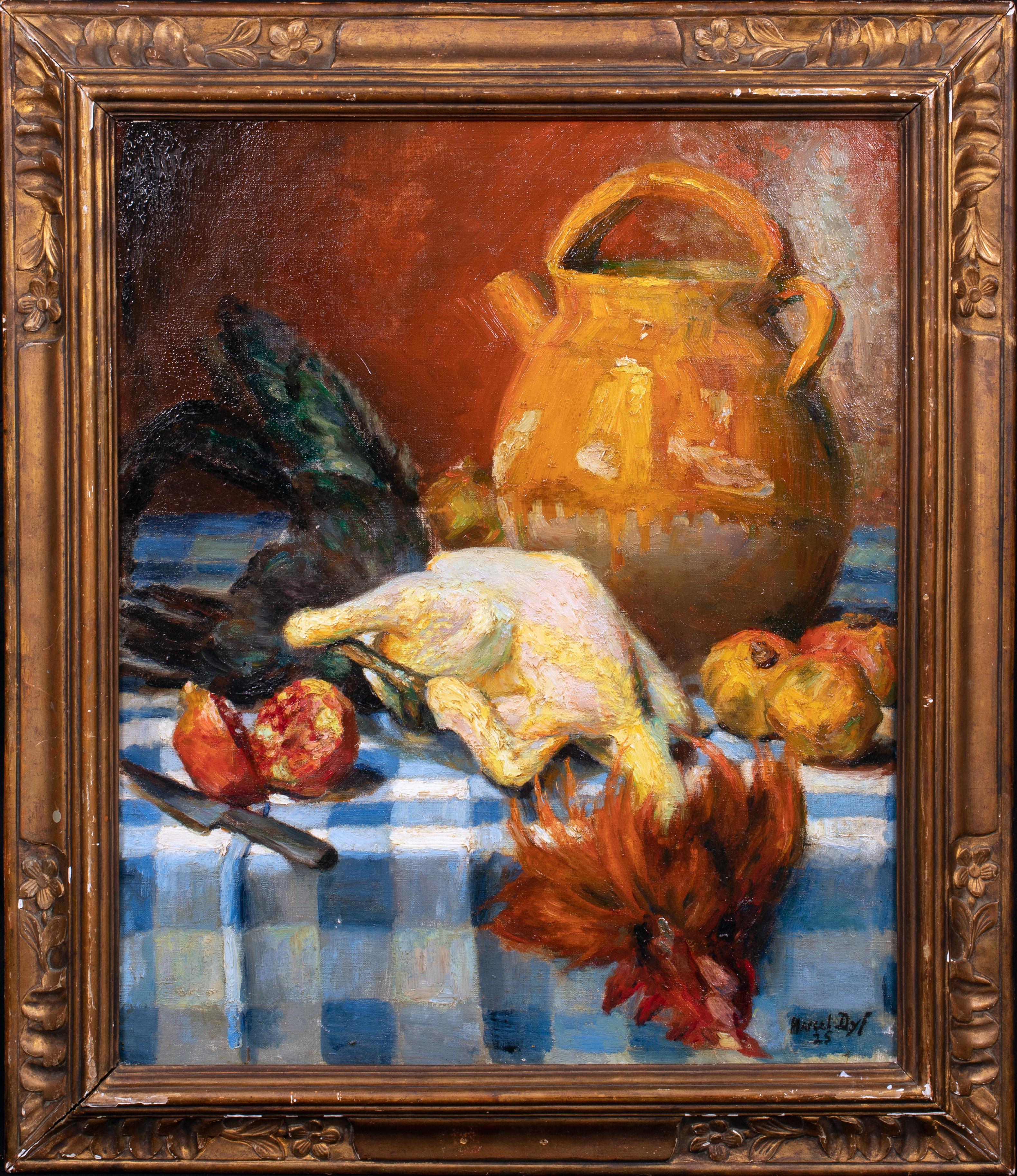 Marcel Dyf Still-Life Painting - Still Life "Poulet & Pomegranate" 20th Century  