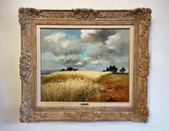 'Stormy Skies in the Provence' French Landscape painting of cornfields, clouds