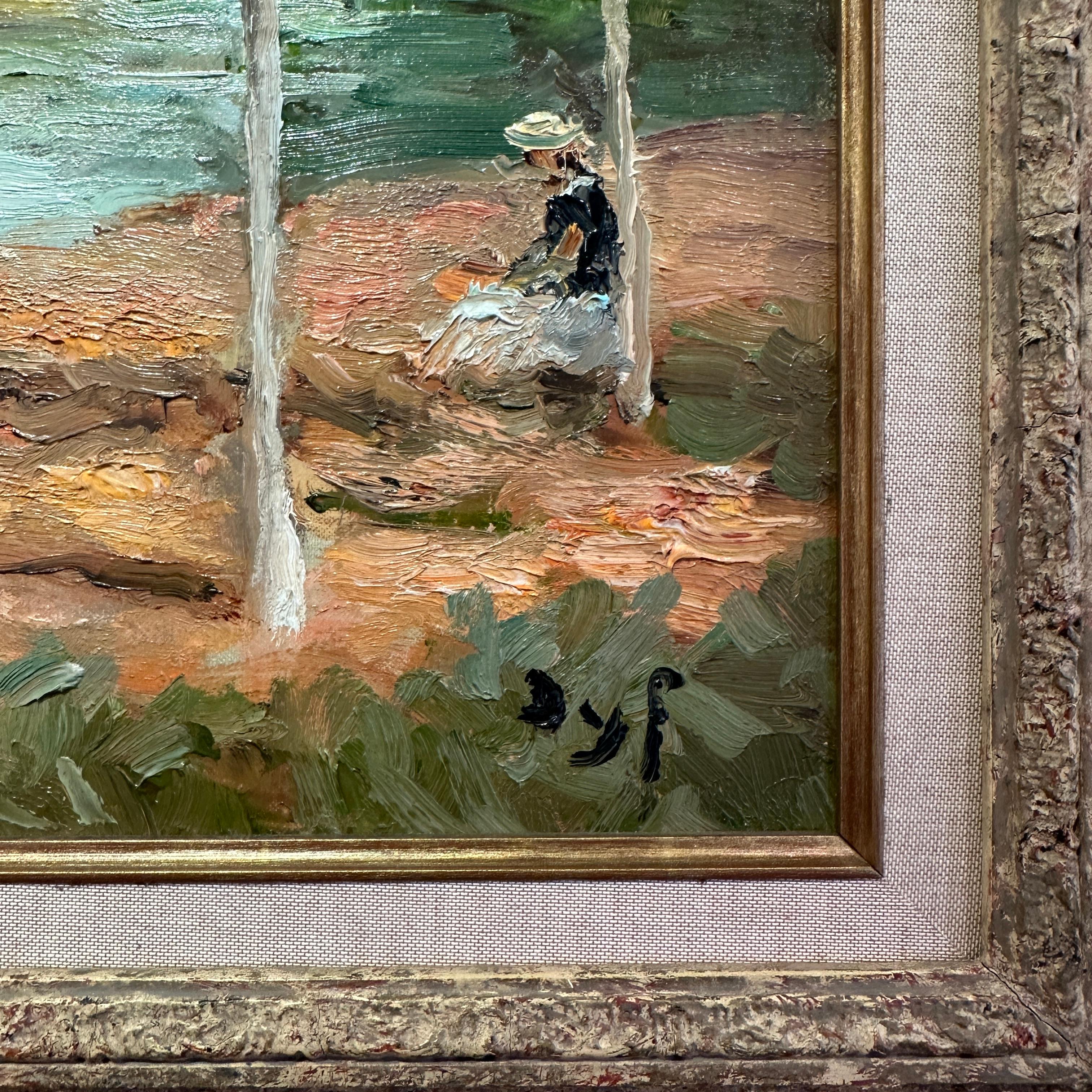 Après-midi d'été Impressionniste Provence Peinture de paysage, personnages, eau, bateau en vente 9