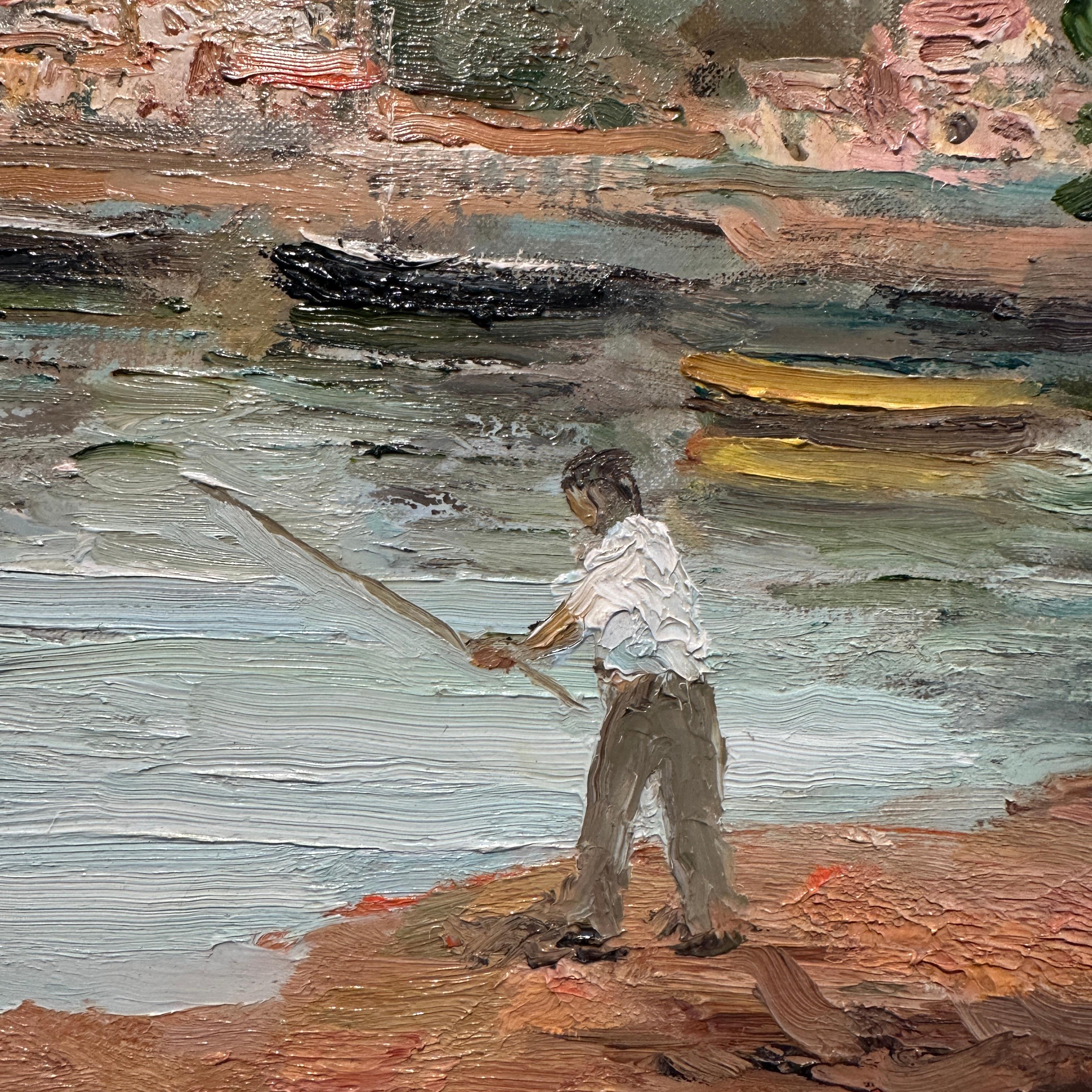 Après-midi d'été Impressionniste Provence Peinture de paysage, personnages, eau, bateau - Impressionnisme Painting par Marcel Dyf