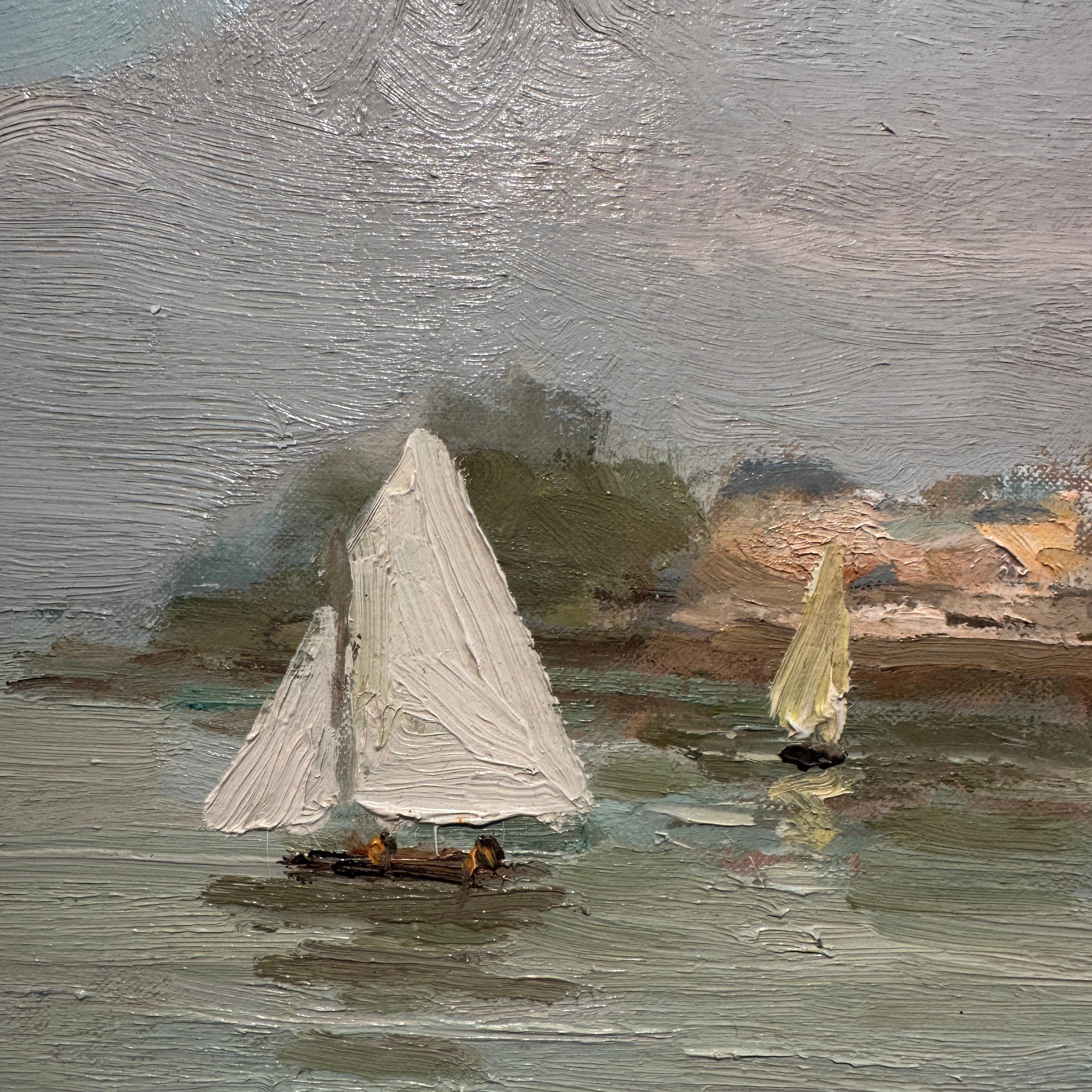 Après-midi d'été Impressionniste Provence Peinture de paysage, personnages, eau, bateau en vente 1