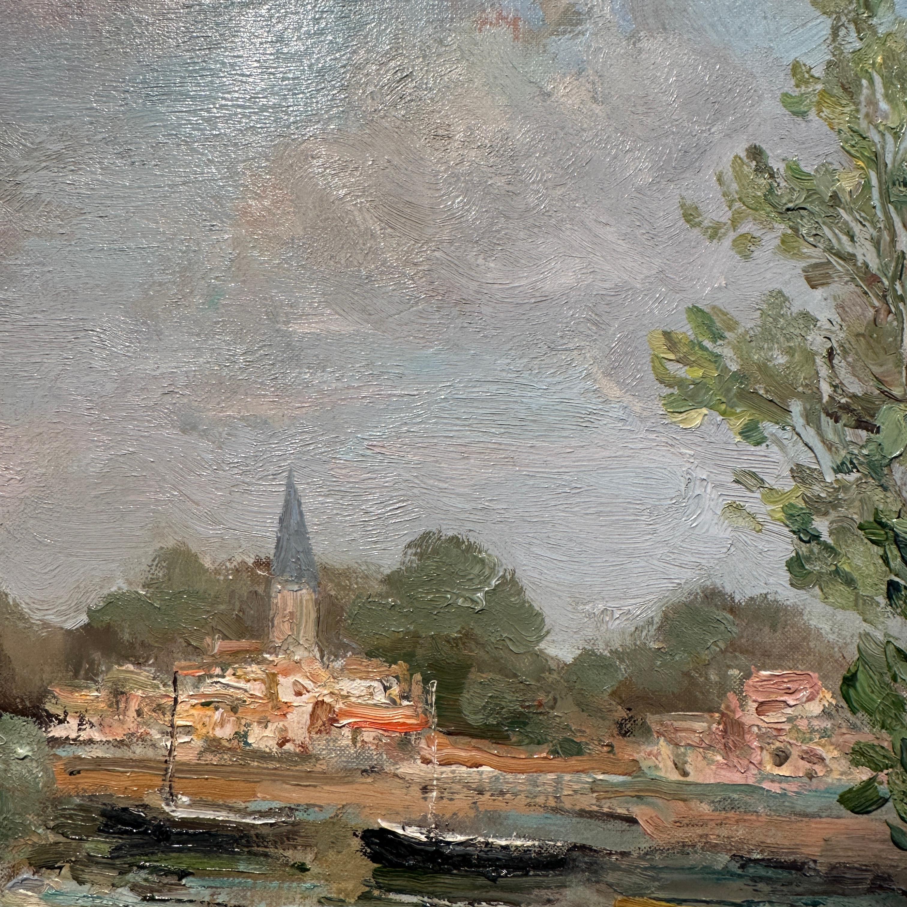 Après-midi d'été Impressionniste Provence Peinture de paysage, personnages, eau, bateau en vente 2