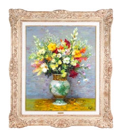 'Summer Bouquet' Impressionist Still Life painting orange, red & white flowers 