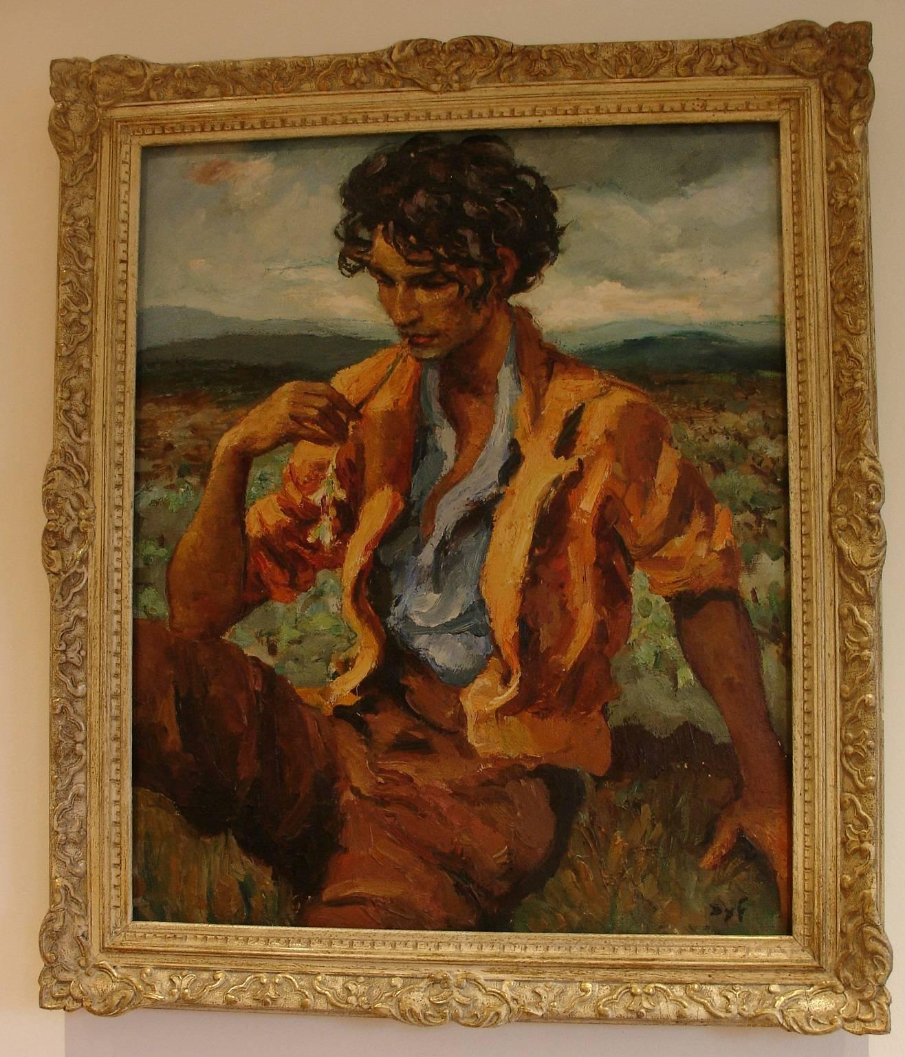 The Gypsy Le Gitan - Brown Portrait Painting by Marcel Dyf