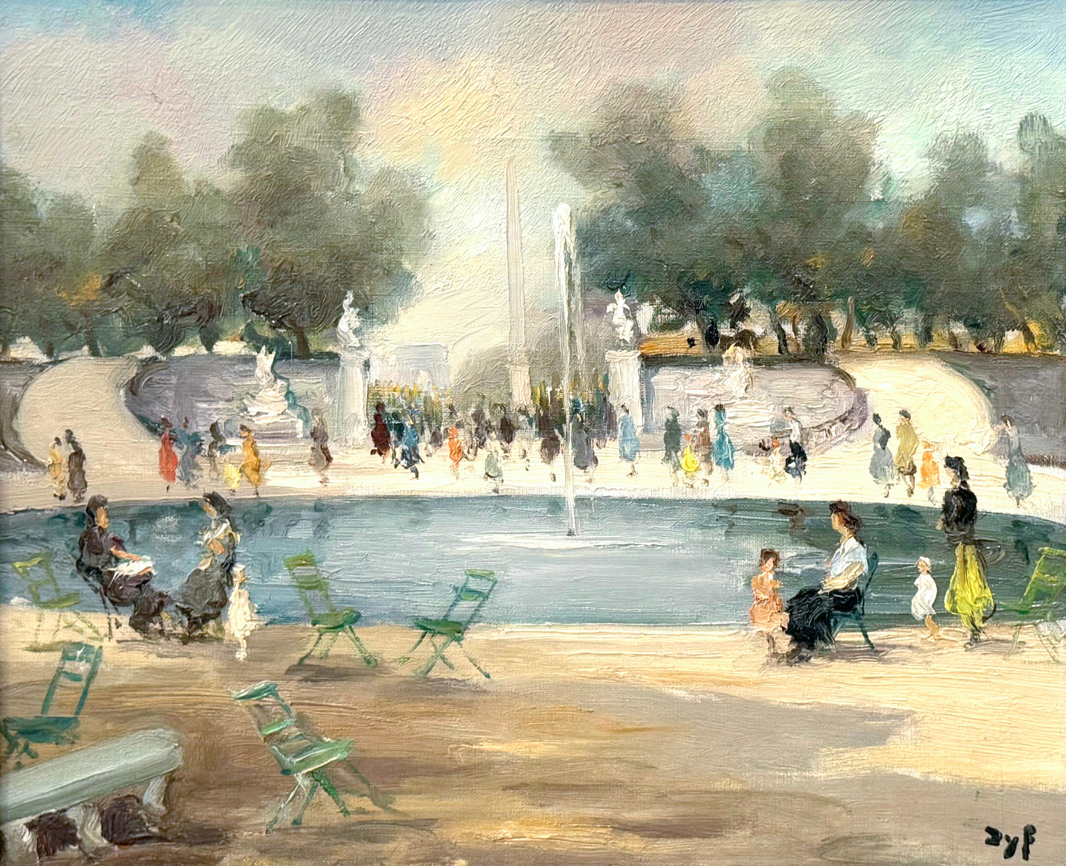 Jardin des Tuileries, face à la Place de la Concorde, Paris - Moderne Painting par Marcel Dyf
