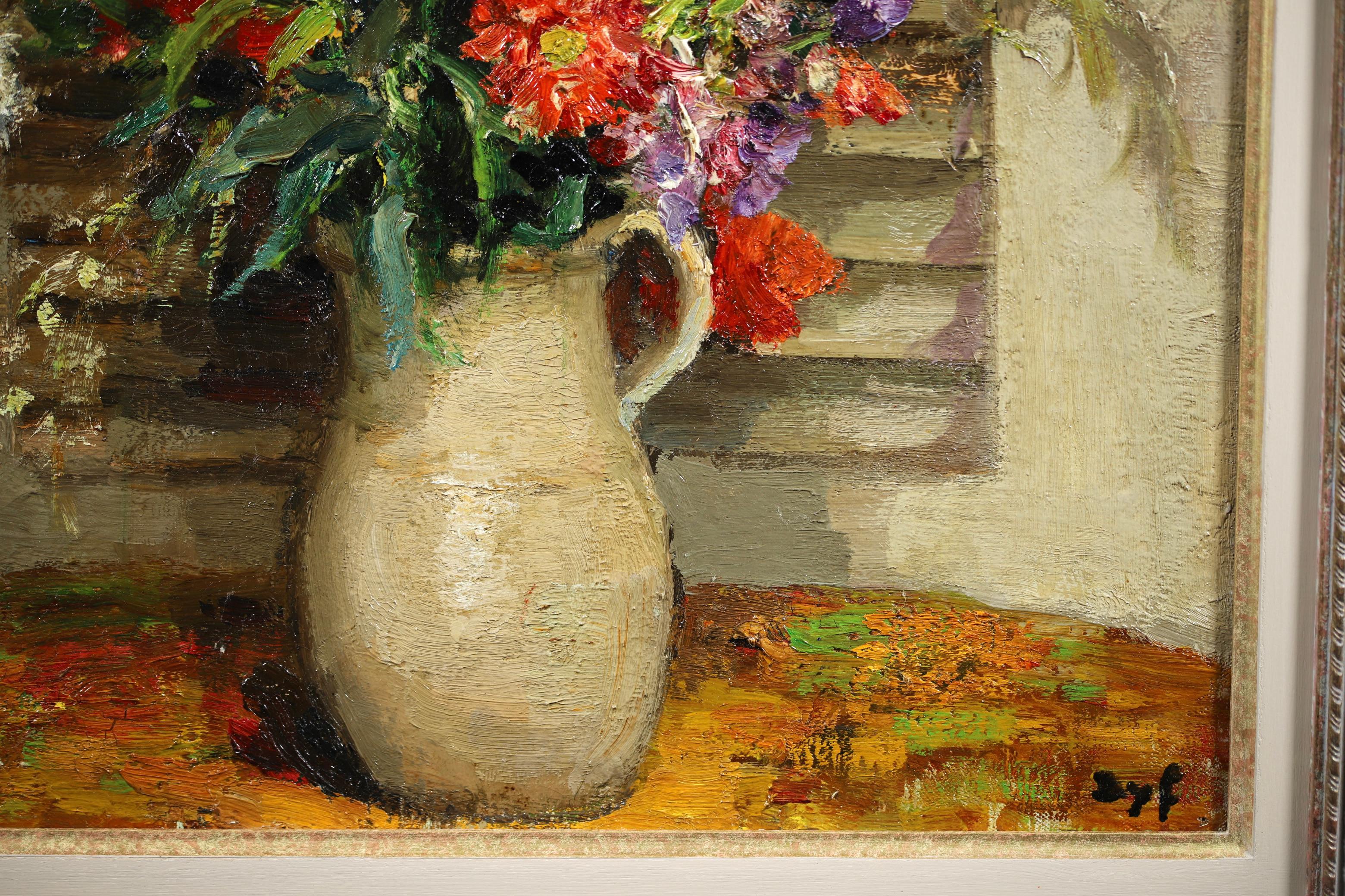 Vase de Fleurs - Post Impressionist Oil, Still Life Flowers by Marcel Dyf For Sale 5