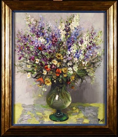 Bouquet blanc et violet - Huile post-impressionniste:: natures mortes fleurs - Marcel Dyf