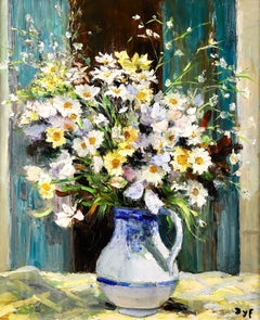 Anthemis jaune et blanc - Huile post-impressionniste:: fleur de nature morte - Marcel Dyf