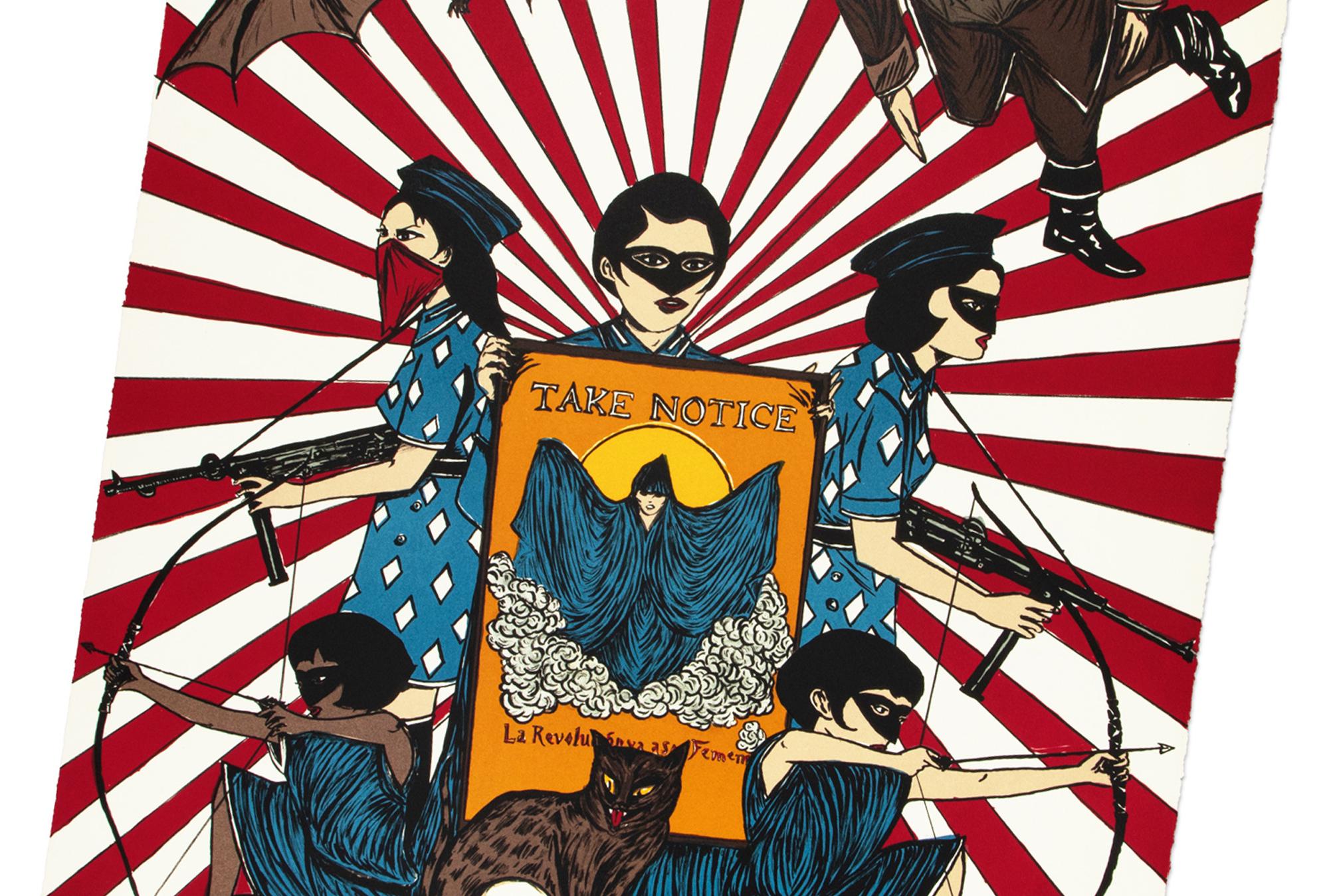 Marcel Dzama: La Revolución Va A Ser Feminina // Stampa litografica firmata in vendita 1
