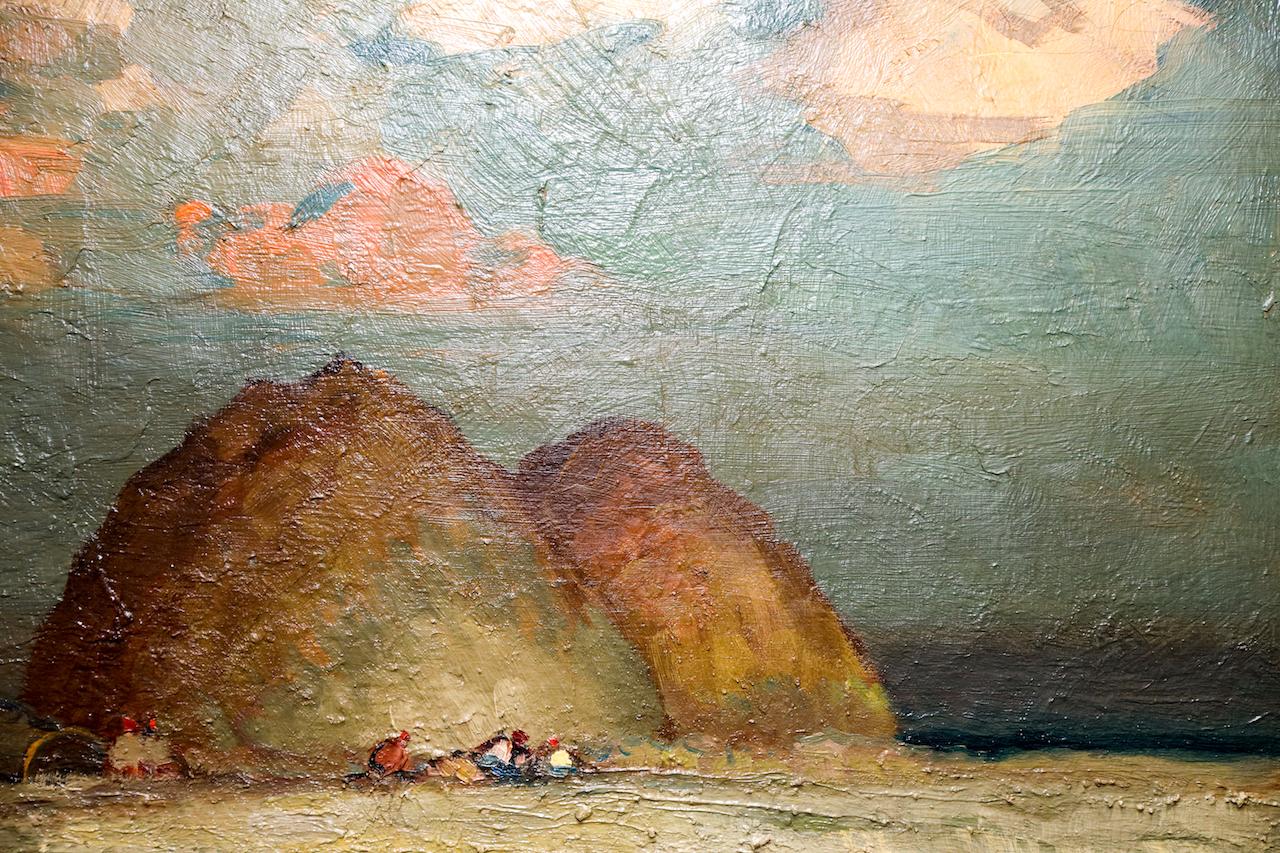 Vista de una playa con rocas, barco varado  en Blues - Painting Escuela francesa de Marcel Feguide
