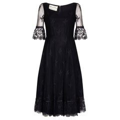 Used Marcel Fenez 1960s Black Cocktail Dress With Lace Cuffs