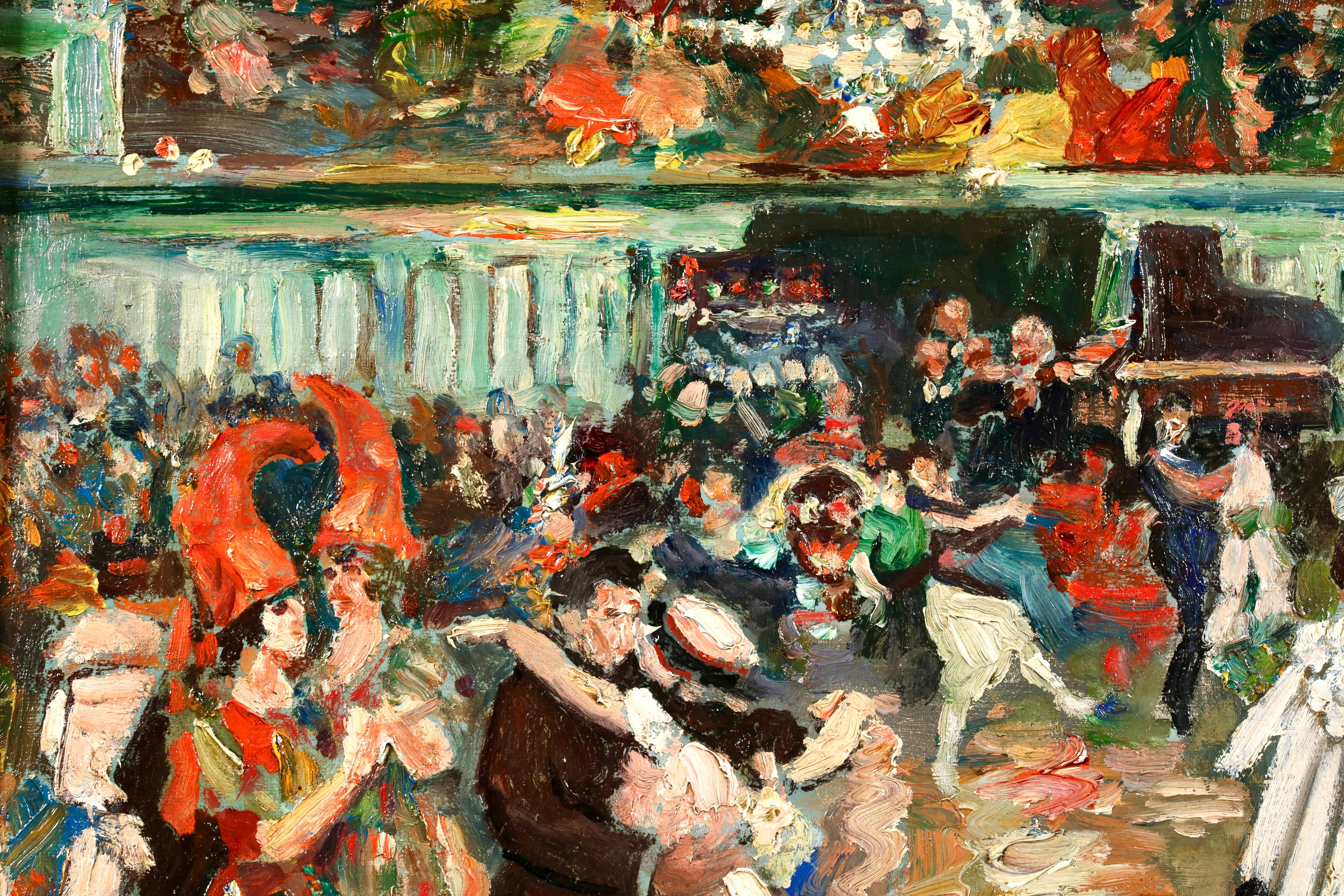 Le Bal de Moulin Rouge - Olio figurativo modernista di Marcel Francois Leprin - Painting di Marcel François Leprin