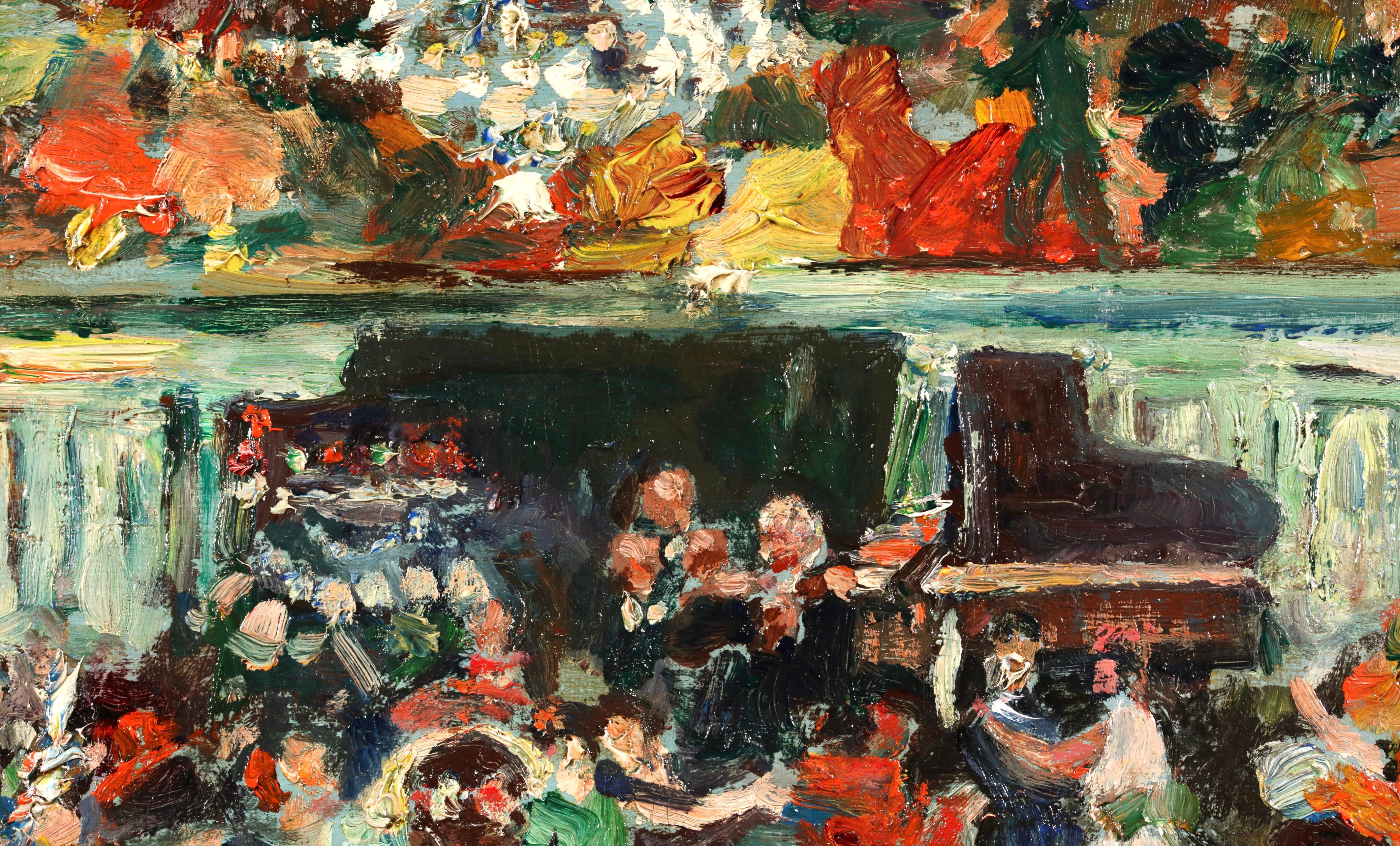 Le Bal de Moulin Rouge - Olio figurativo modernista di Marcel Francois Leprin - Painting Moderno di Marcel François Leprin