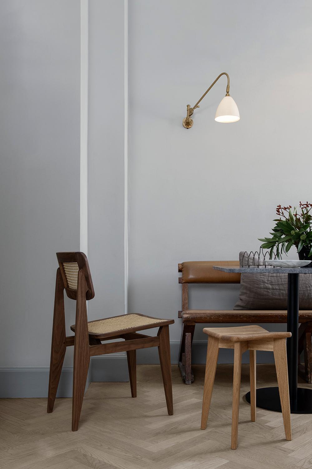 Marcel Gascoin 'C-Chair' Dining Chair American Walnut All French Cane for GUBI For Sale 1