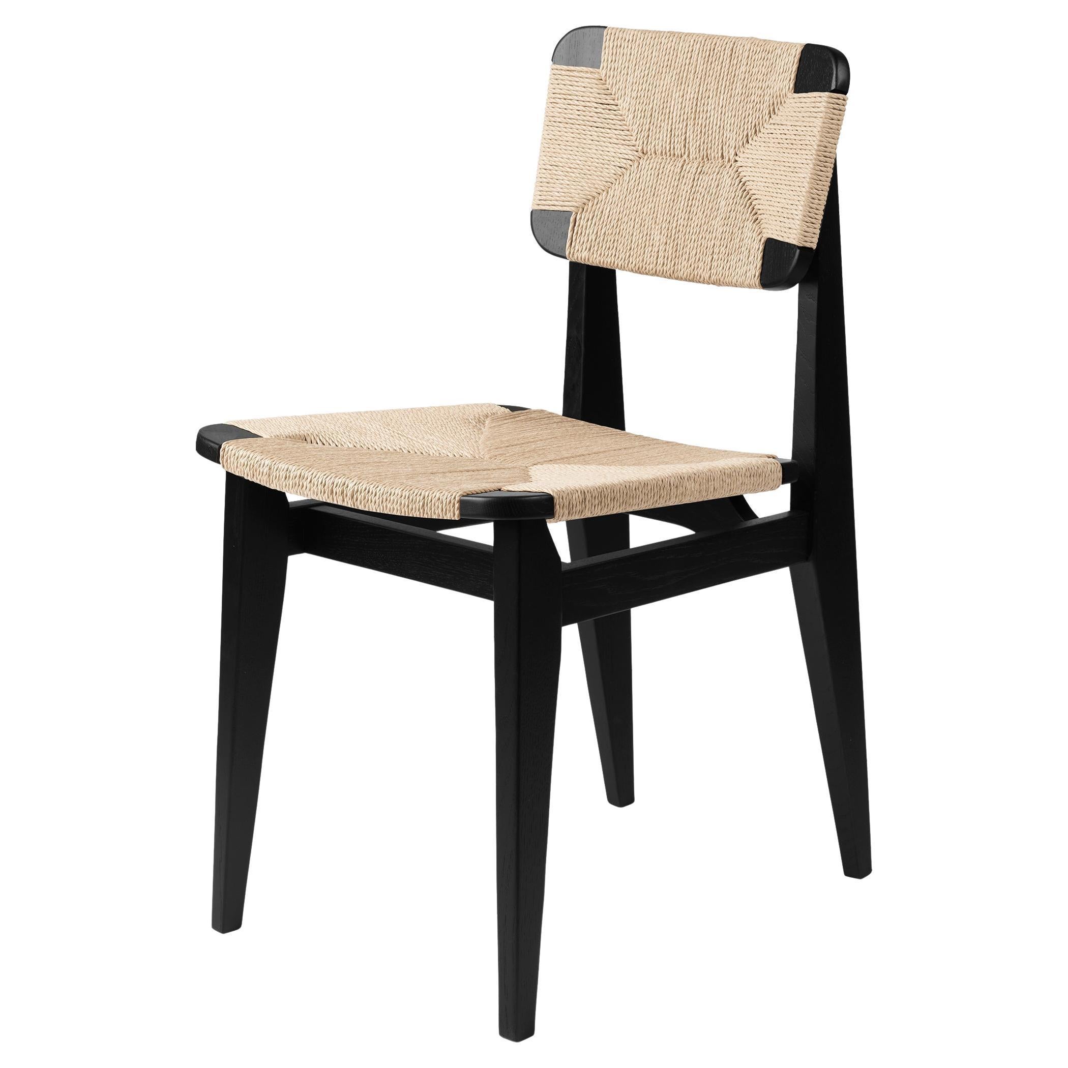 Marcel Gascoin 'C-Chair' Dining Chair Black Stained Oak Paper Cord for GUBI