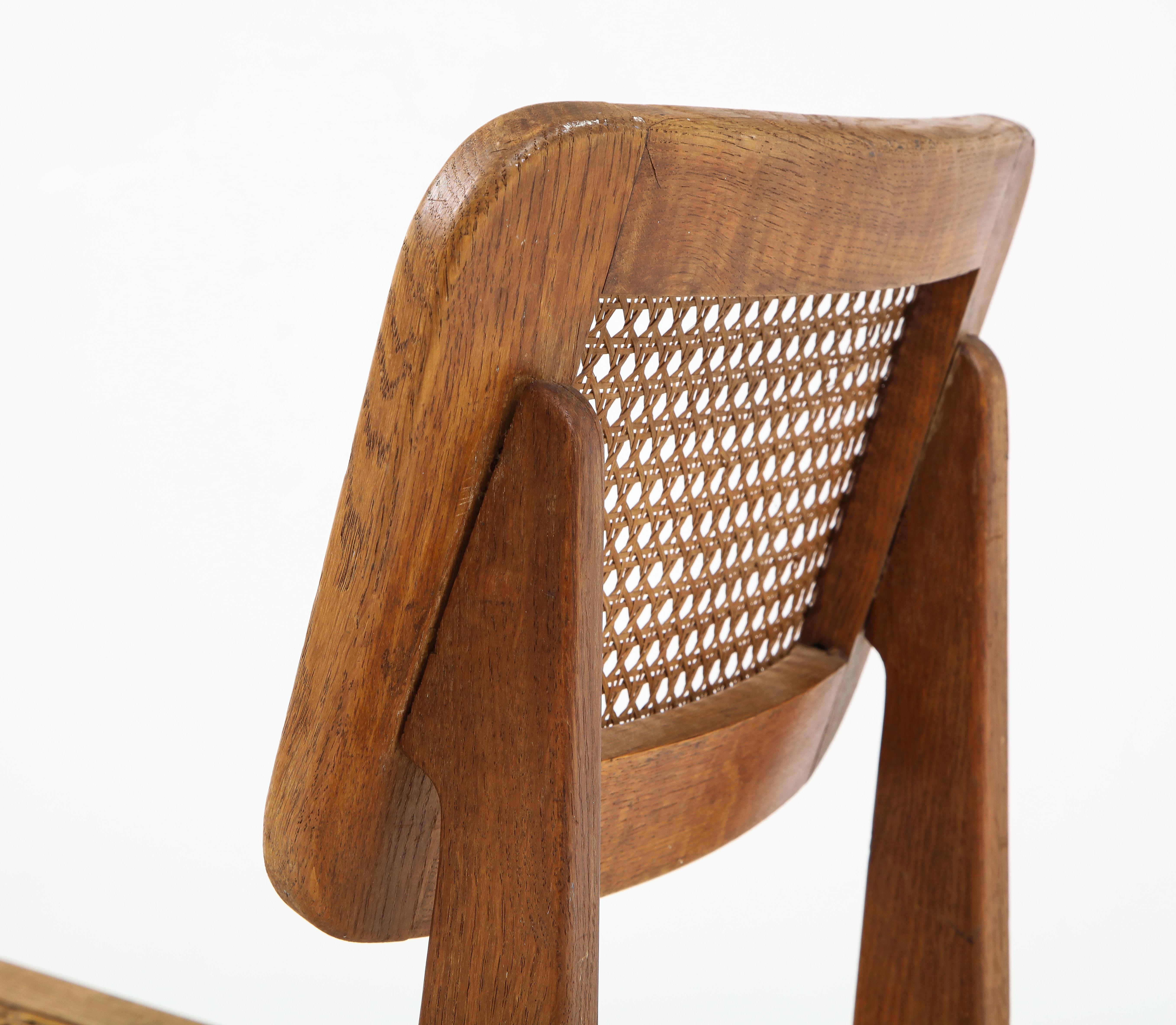 Mid-Century Modern Marcel Gascoin ‘C’ Chair, Oak, Caning, Edition Arhec, France, circa 1947-1950